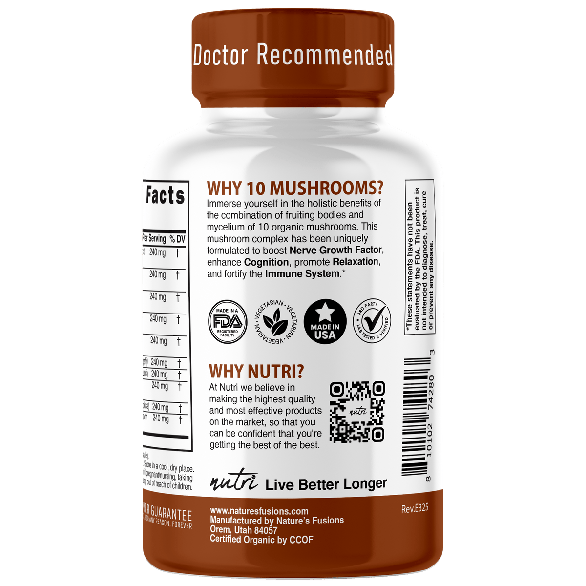 Nutri 10 Mushroom Organic 2400 mg - 120 Count