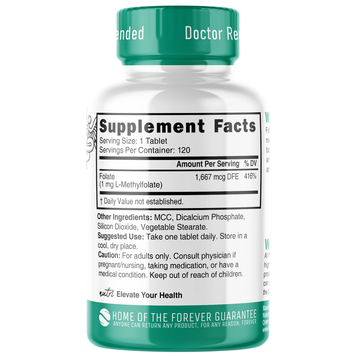 Nutri Methylfolate 1mg bottle back label
