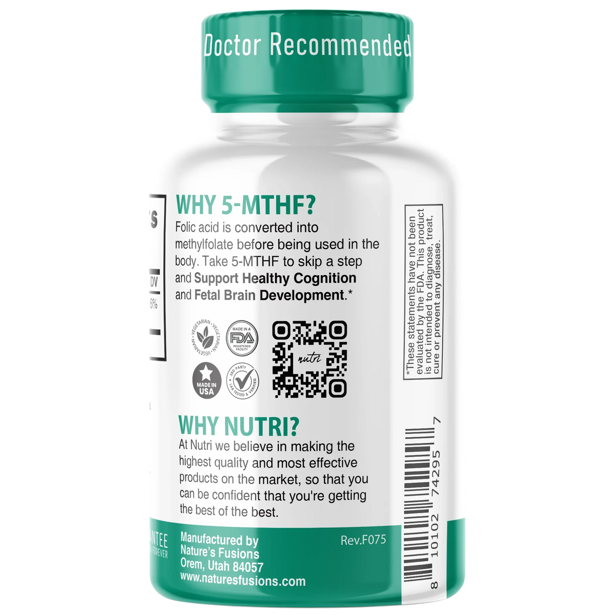 Nutri Methylfolate 1mg bottle side label