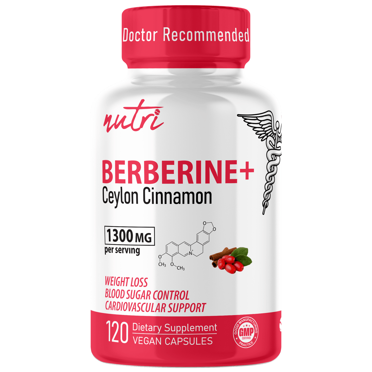Nutri Berberine+ with Cinnamon Ceylon 1300 mg - 120 Count