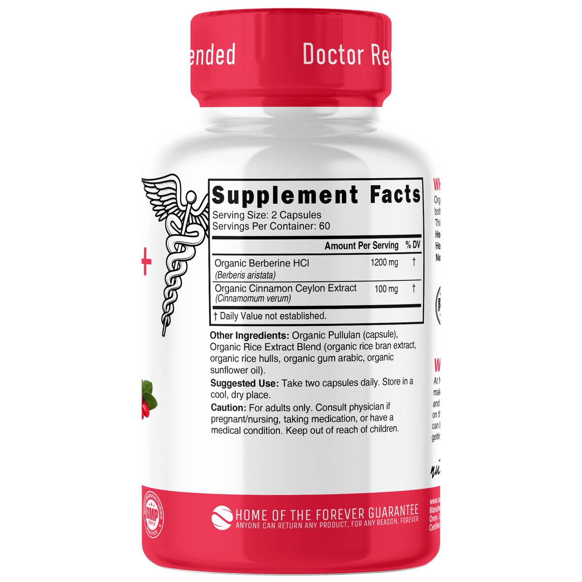 Nutri Berberine+ Organic with Cinnamon Ceylon 1300 mg - 120 Count