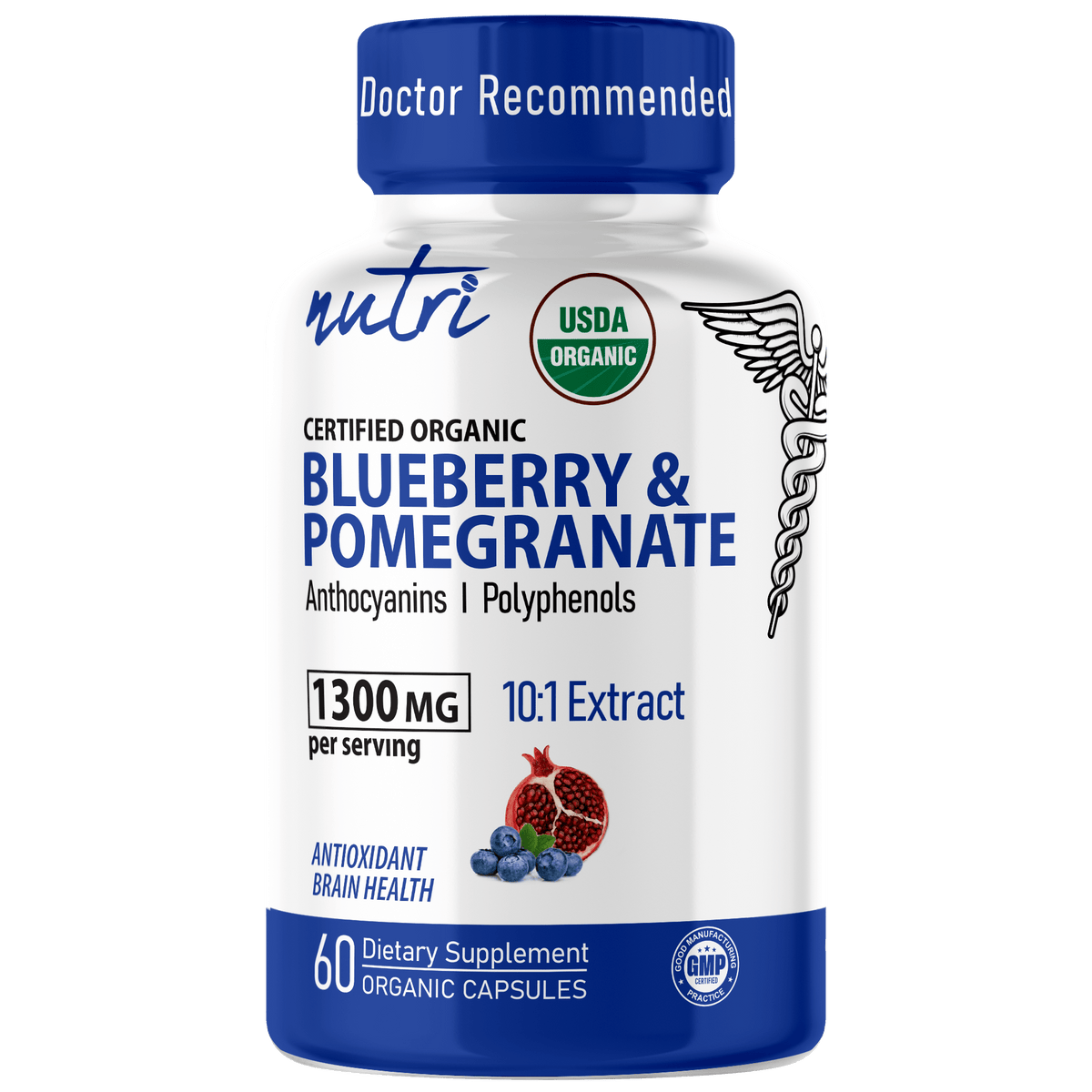Nutri Blueberry & Pomegranate Organic 1300 mg - 60 Count