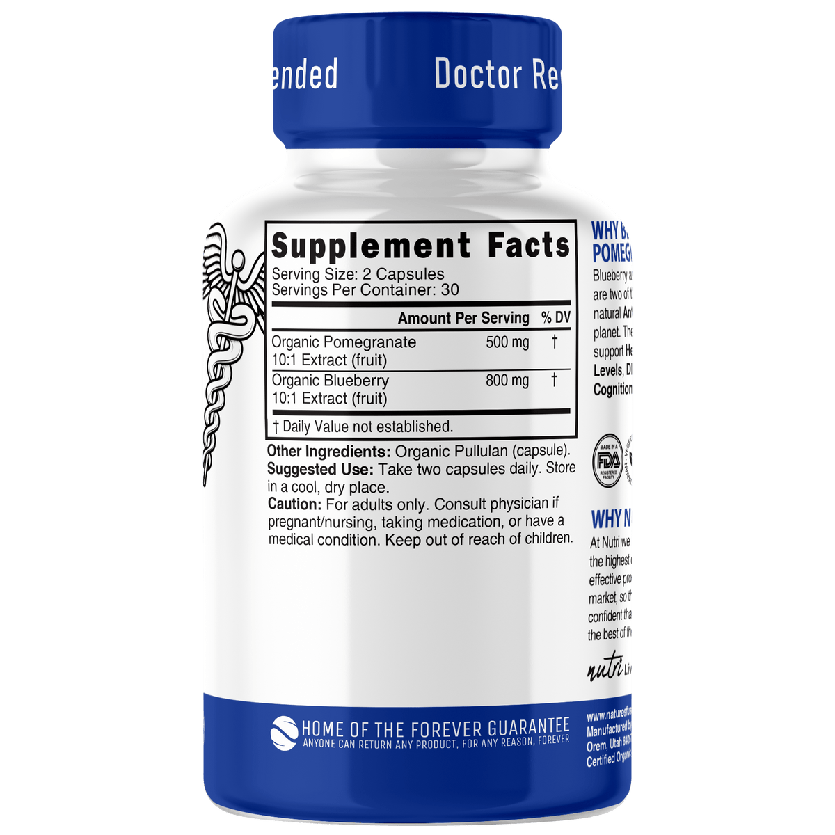 Nutri Blueberry & Pomegranate Organic 1300 mg - 60 Count