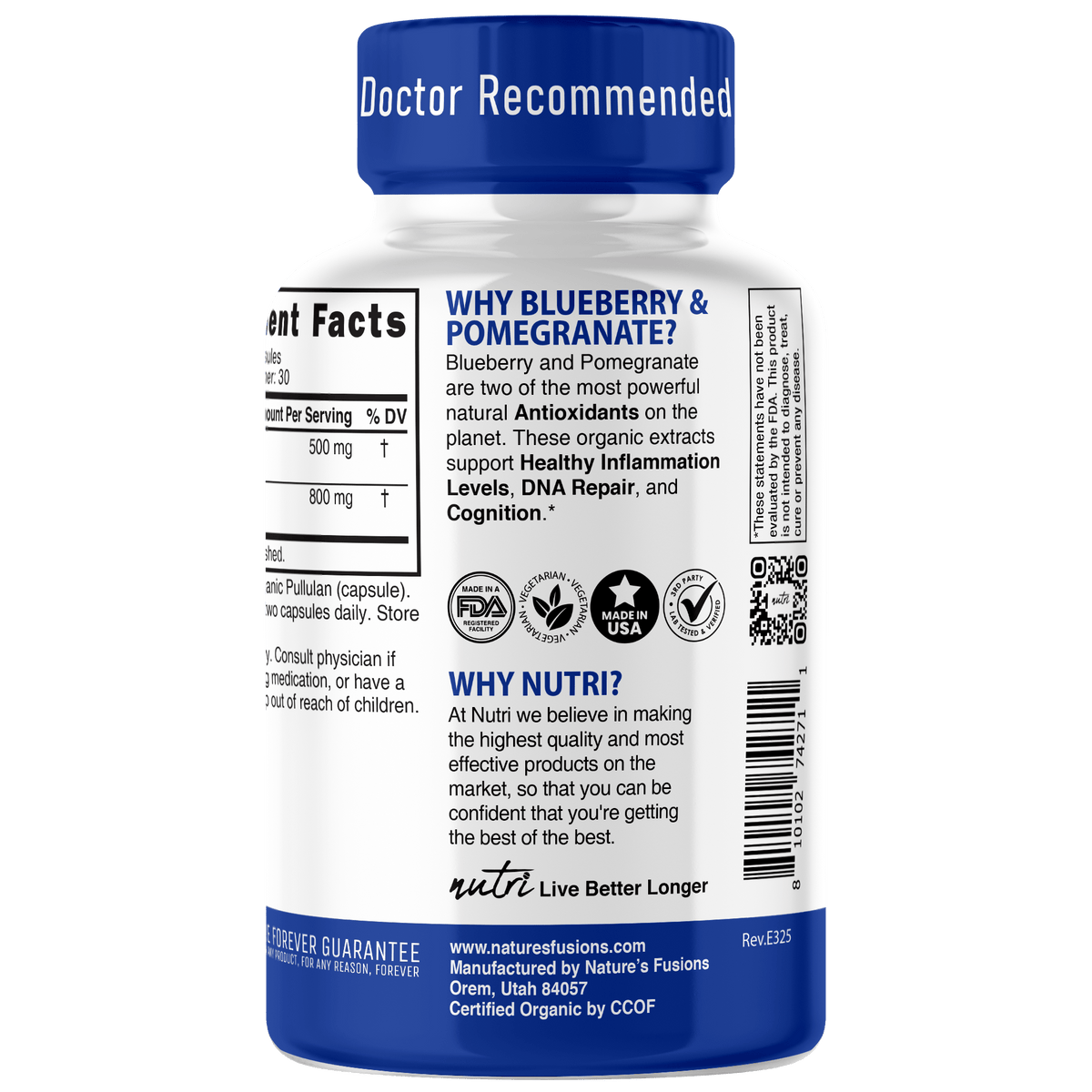 Nutri Blueberry & Pomegranate Organic 1300 mg - 60 Count