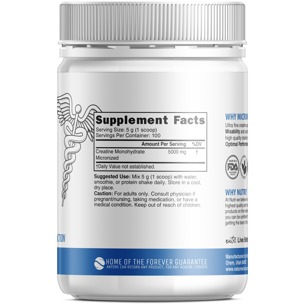 Nutri Creatine 5000 mg unflavored powder, 500 g tub