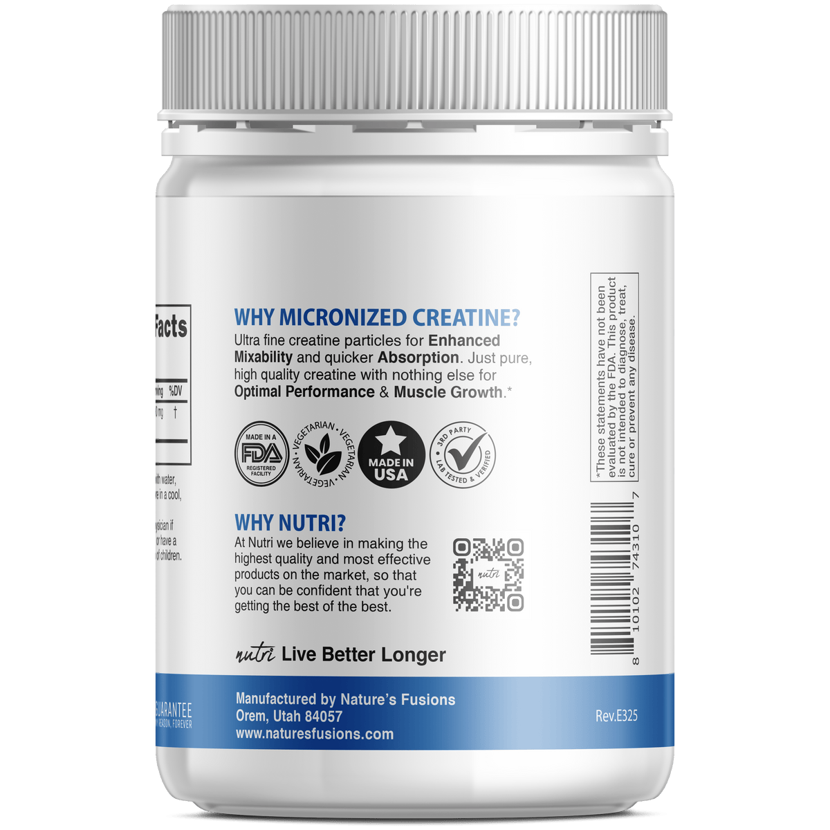 Nutri Creatine 5000 mg unflavored powder, 500 g tub