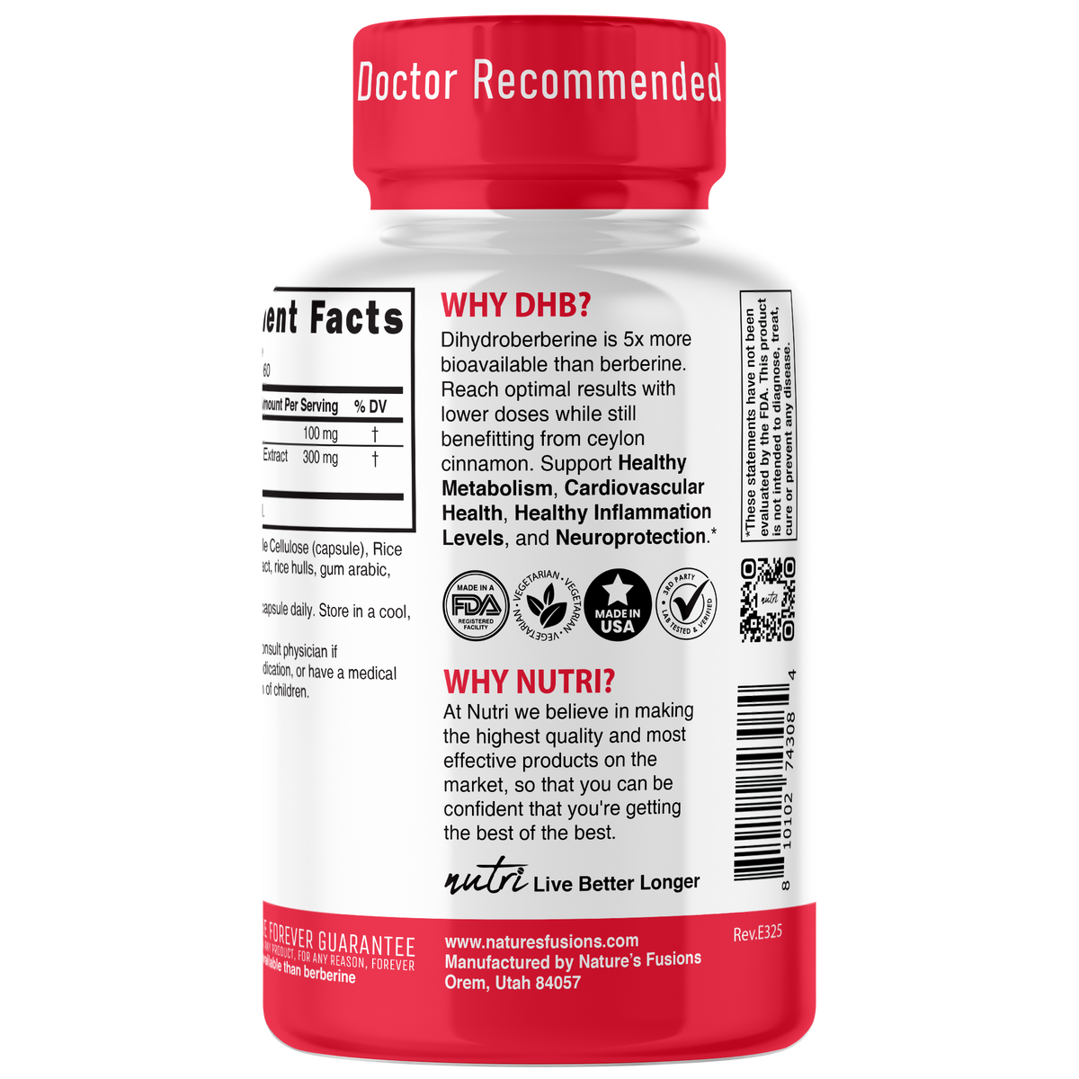 Nutri Dihydroberberine with Cinnamon Ceylon 100 mg - 60 Count