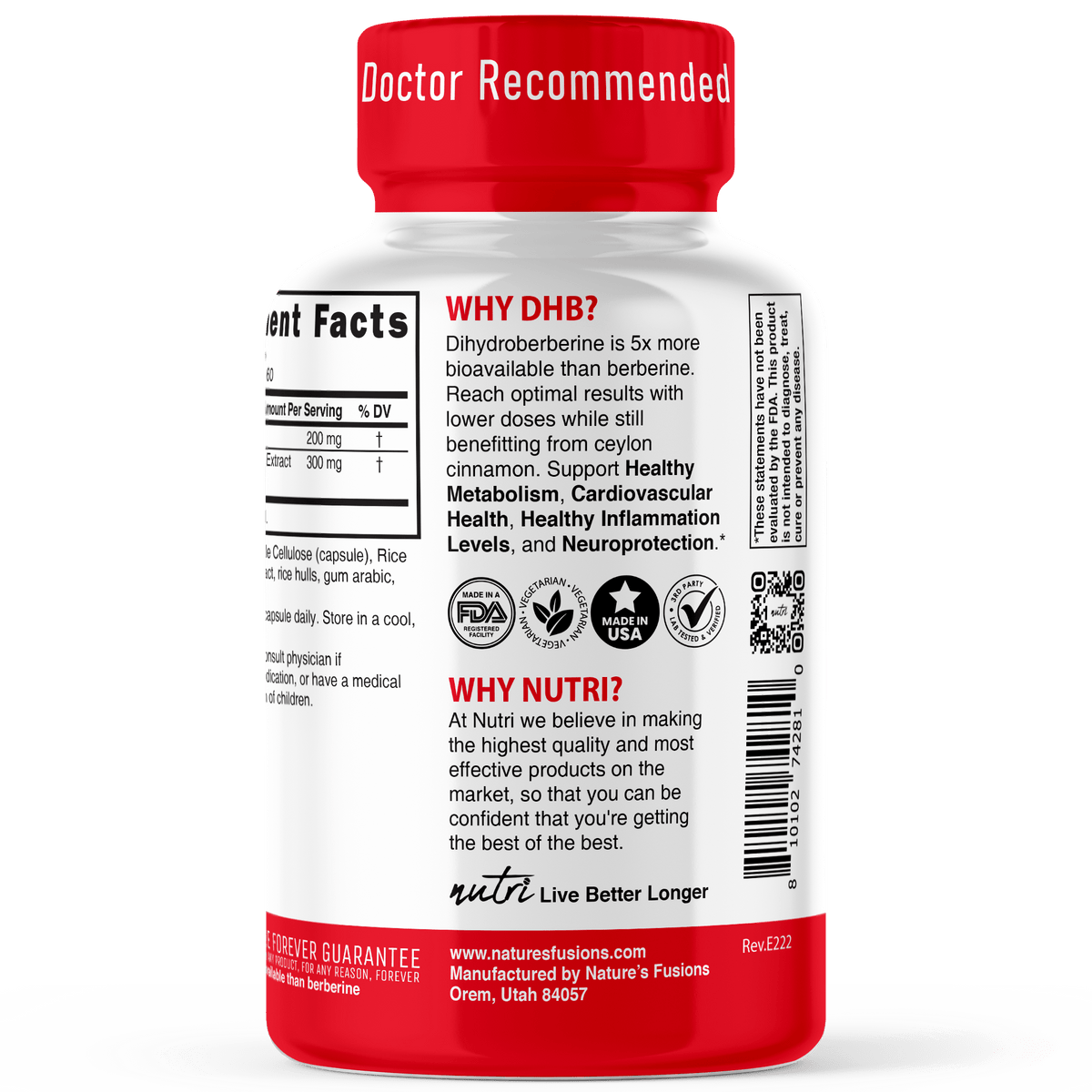 Nutri Dihydroberberine with Cinnamon Ceylon 200 mg - 60 Count