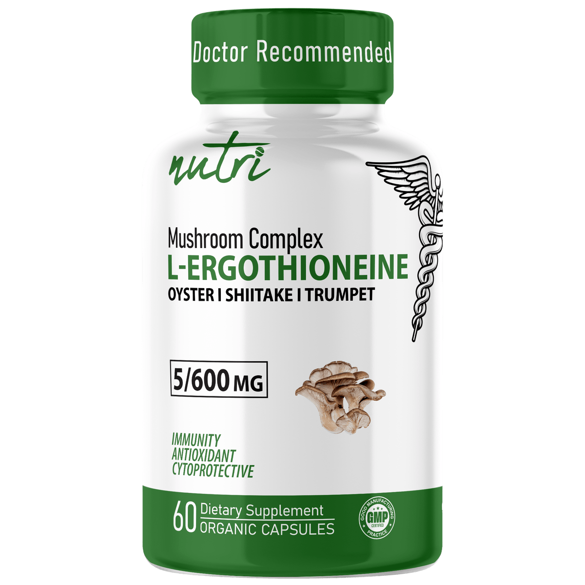 Nutri Ergothioneine Mushroom Complex 5/600 mg - 99% Organic Ingredients - 60 Count