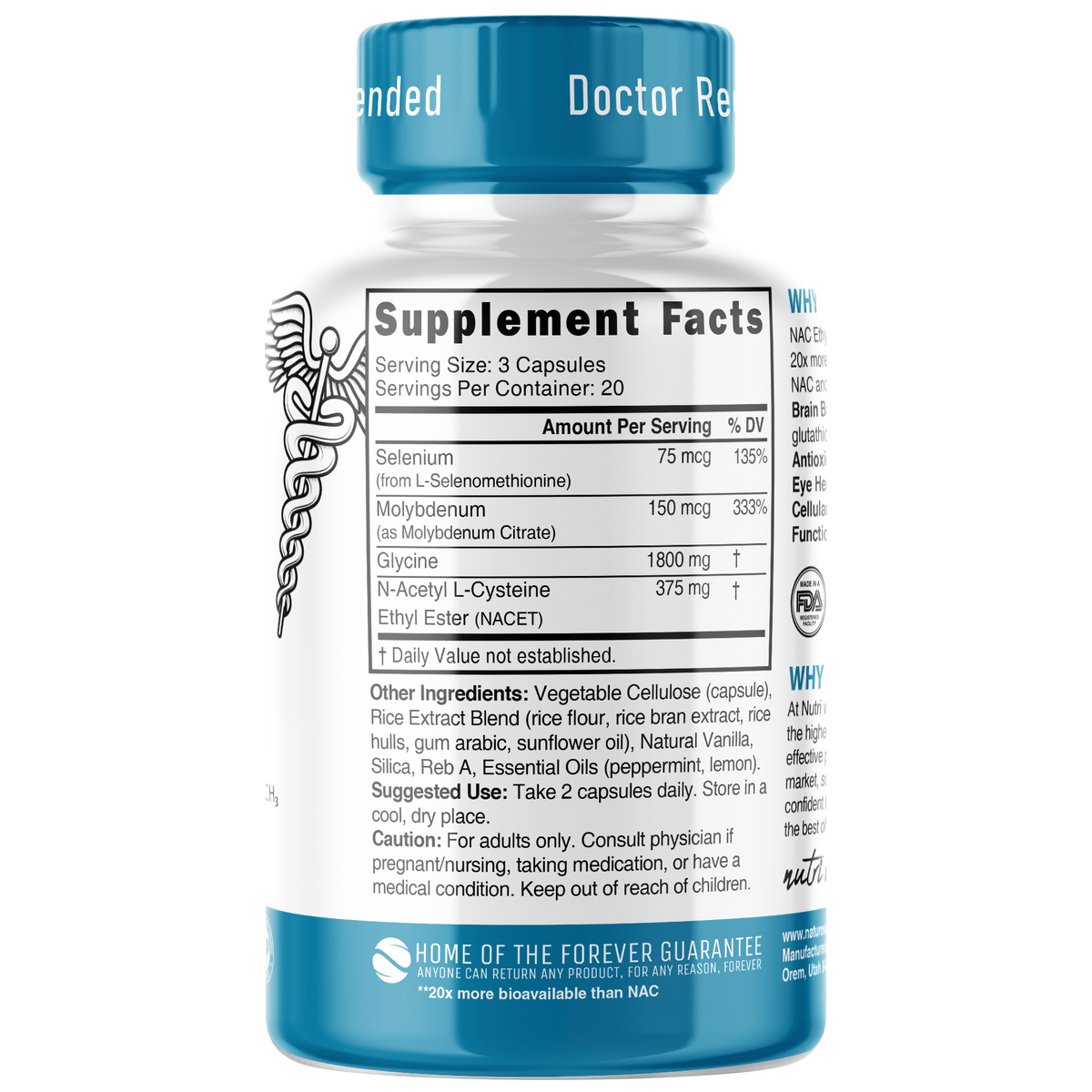 Nutri GlyNACET 375 mg Extra Strength (Glycine w/ NAC Ethyl Ester, molybdenum & selenium) 1800/375 mg - 60 Count