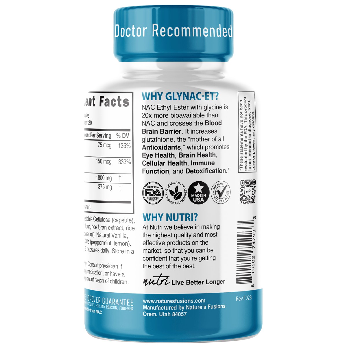 Nutri GlyNACET 375 mg Extra Strength (Glycine w/ NAC Ethyl Ester, molybdenum & selenium) 1800/375 mg - 60 Count