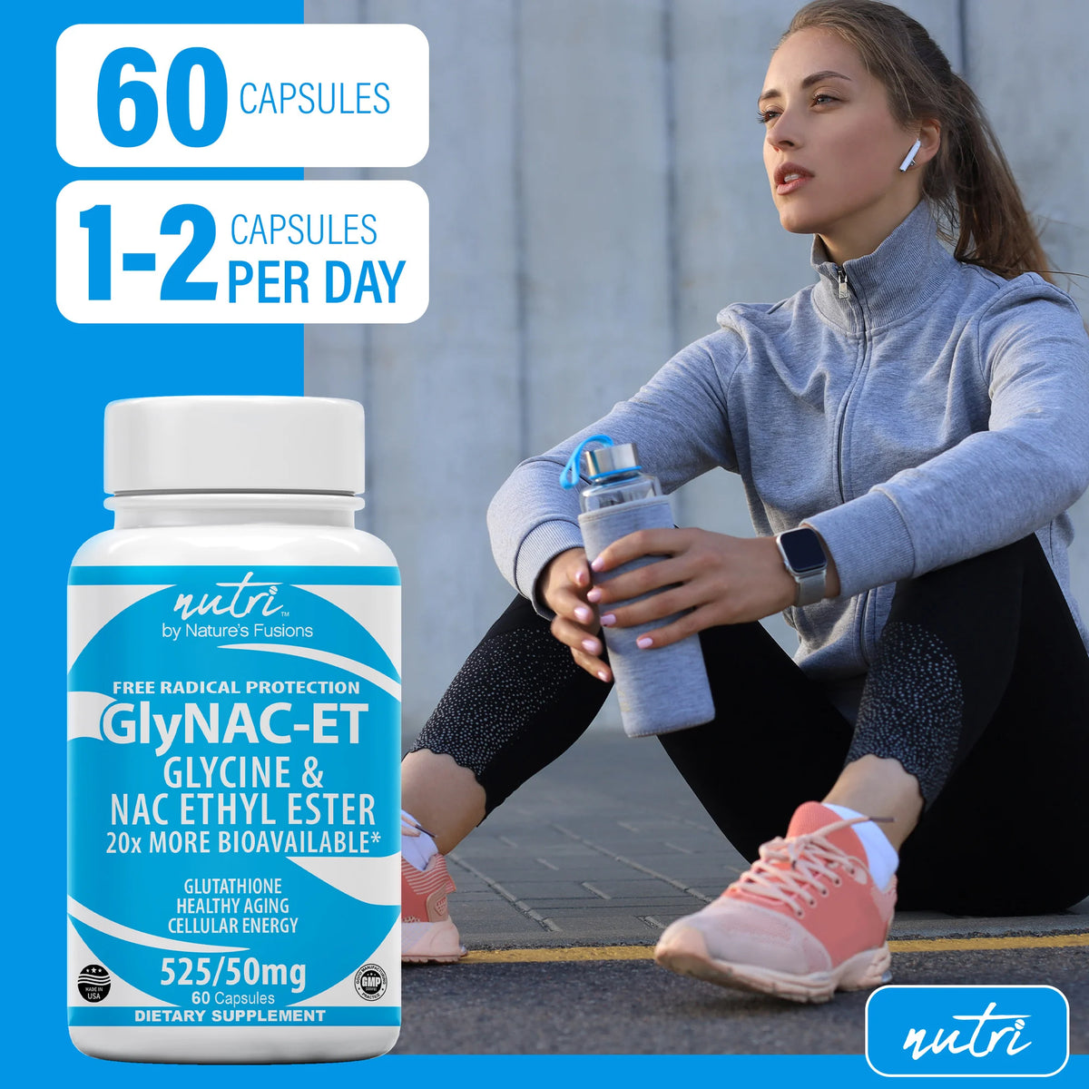 Nutri GlyNACET 100 mg (Glycine w/ NAC Ethyl Ester, molybdenum & selenium) 800/100 mg - 60 Count