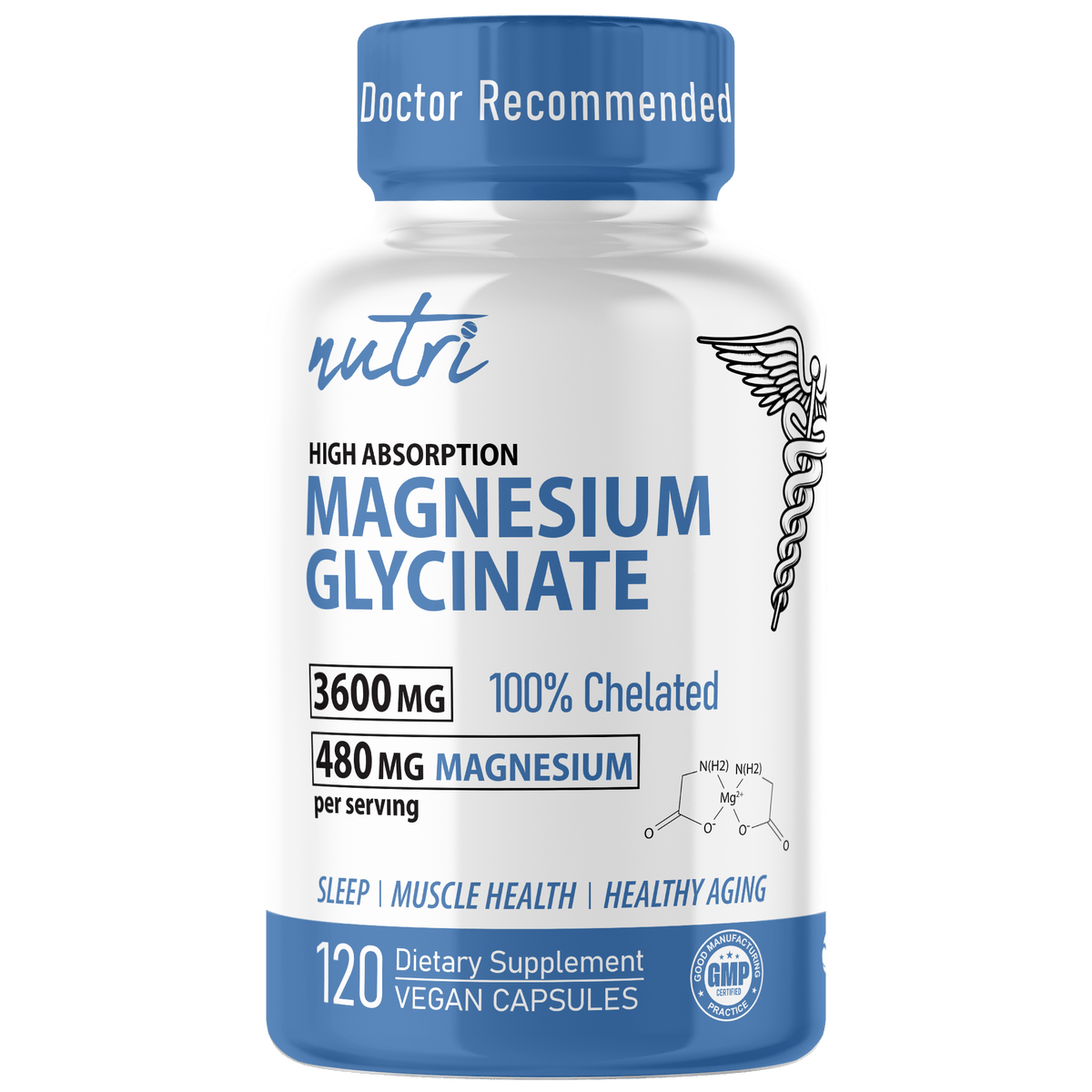 Nutri Magnesium Glycinate (High Absorption) 480 mg - 120 Count