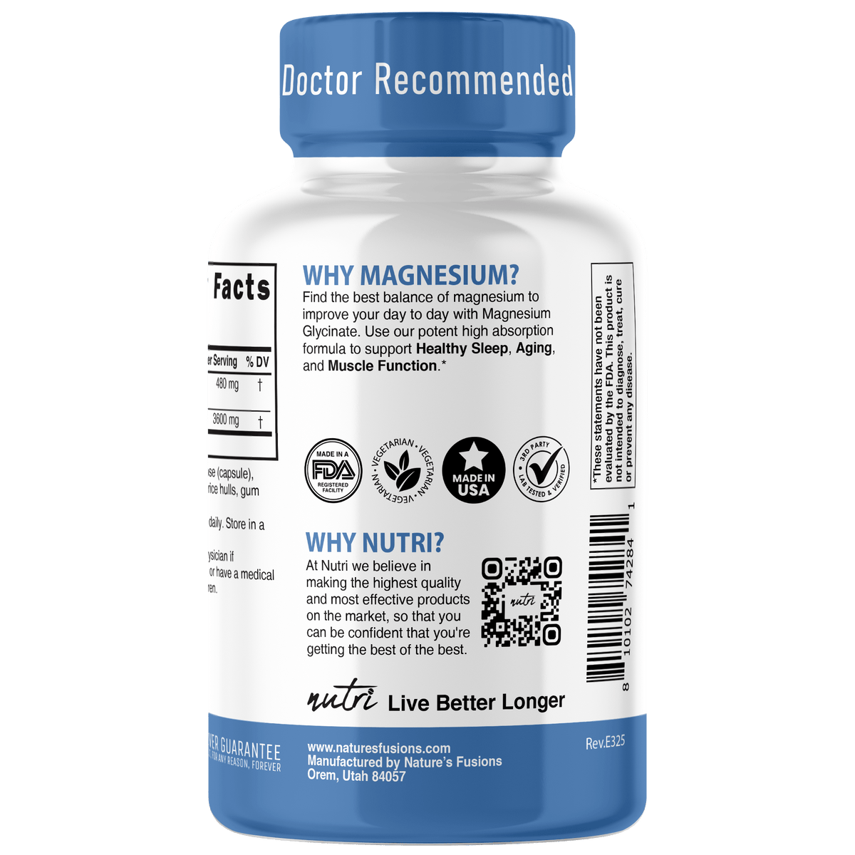 Nutri Magnesium Glycinate (High Absorption) 480 mg - 120 Count
