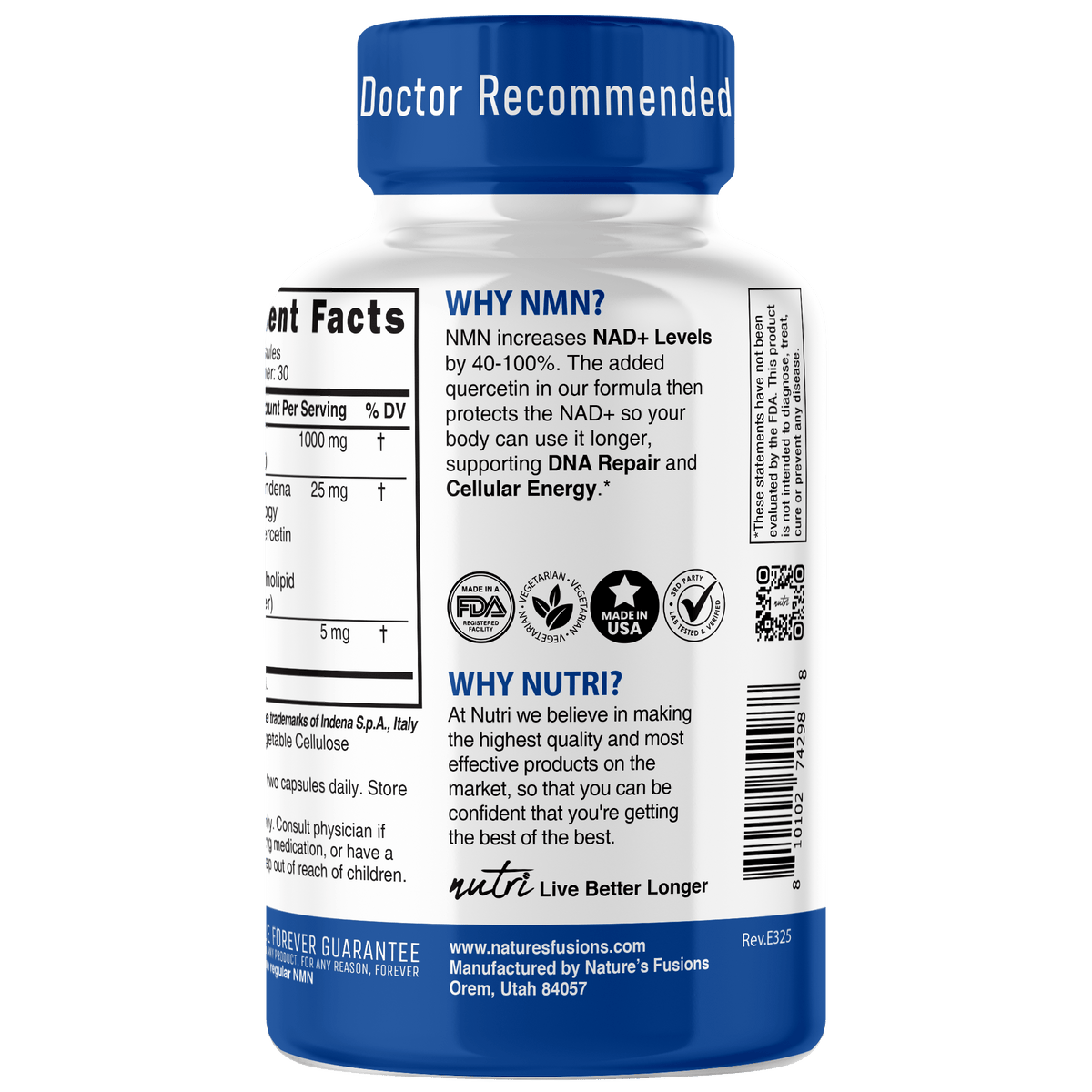 Nutri NMN 1000 mg MAX STRENGTH Nicotinamide Mononucleotide - 60 Count