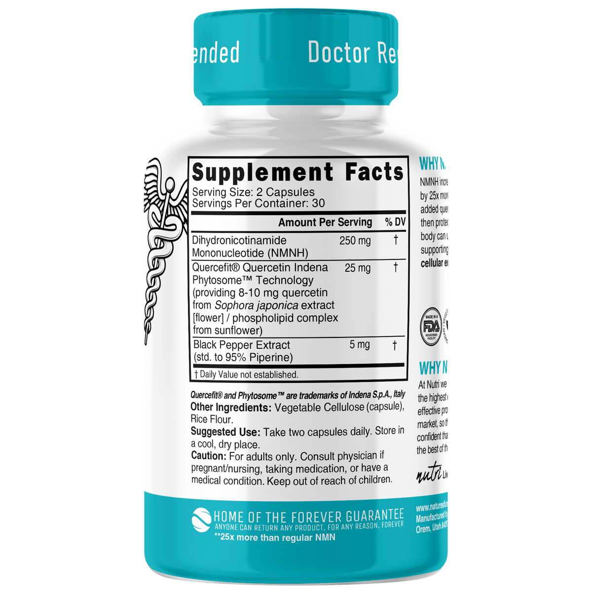 Nutri NMNH 250 mg Max Strength (Dihydronicotinamide Mononucleotide) - 60 Count