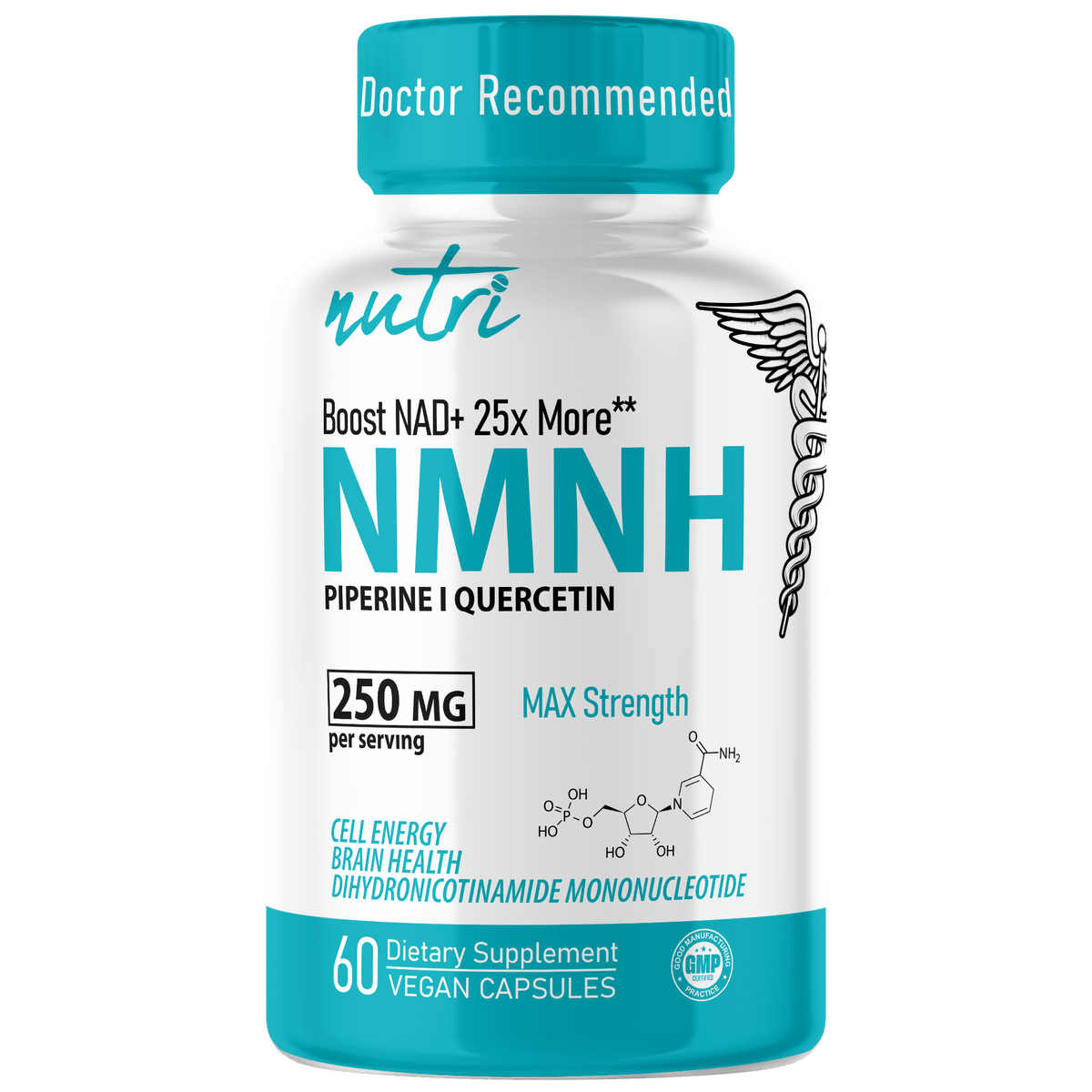 Nutri NMNH 250 mg Max Strength (Dihydronicotinamide Mononucleotide) - 60 Count