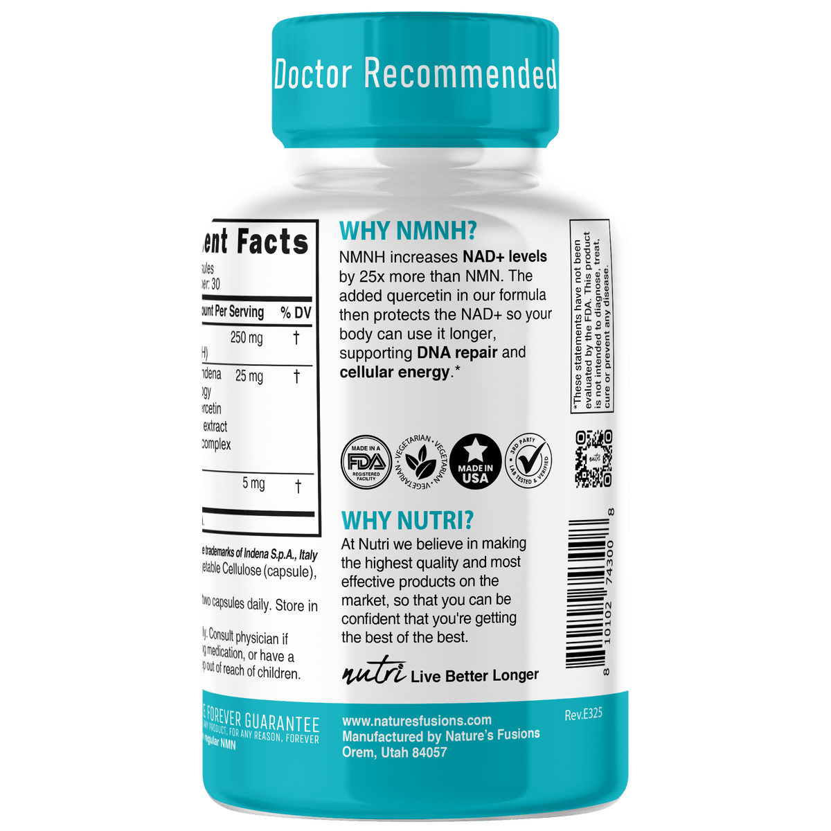 Nutri NMNH 250 mg Max Strength (Dihydronicotinamide Mononucleotide) - 60 Count
