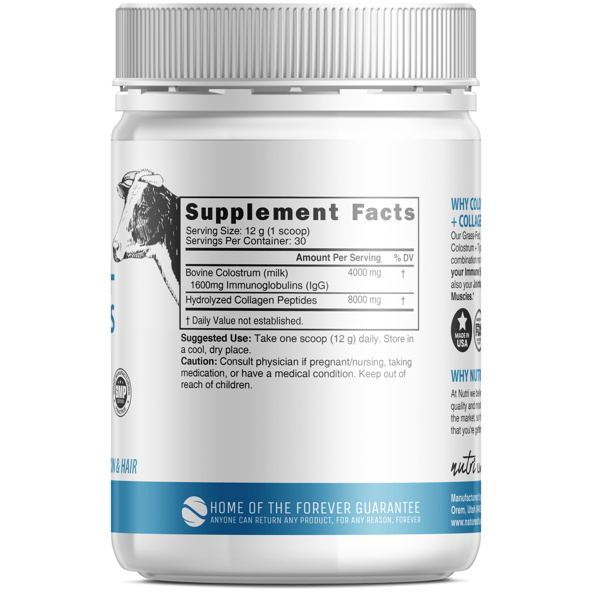 Nutri Colostrum + Collagen 4/8 g Unflavored Powder - 360 g Tub