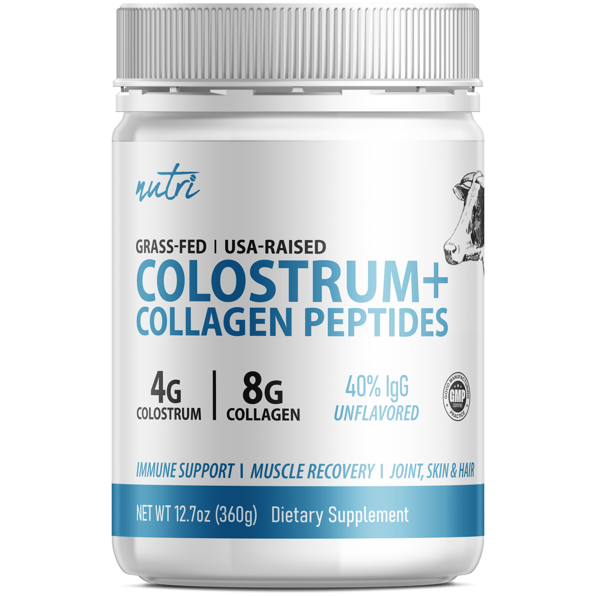 Nutri Colostrum + Collagen 4/8 g Unflavored Powder - 360 g Tub