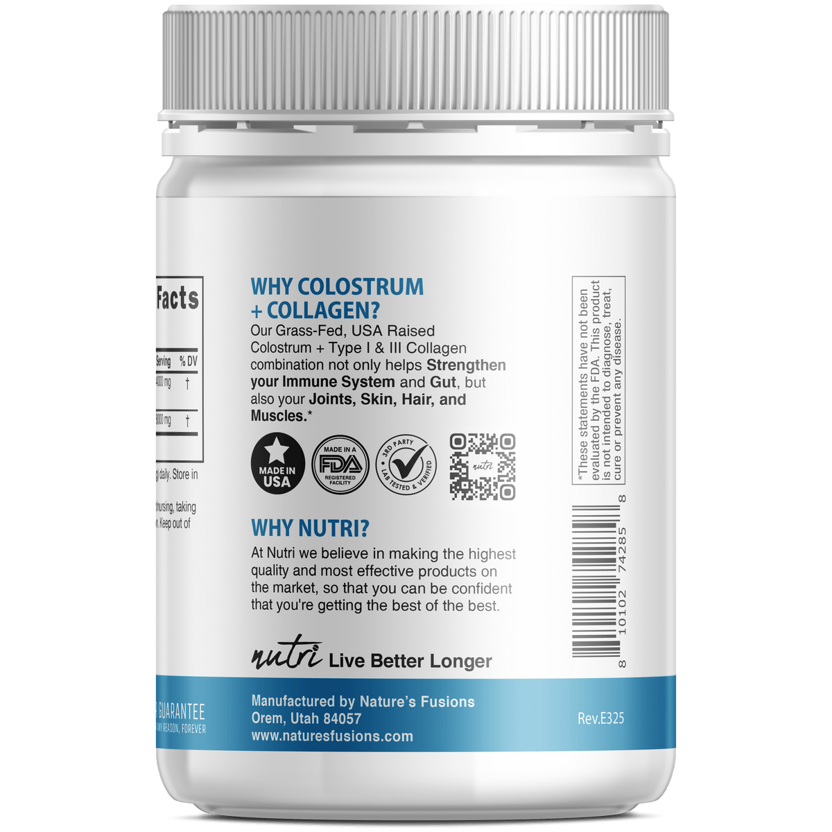Nutri Colostrum + Collagen 4/8 g Unflavored Powder - 360 g Tub