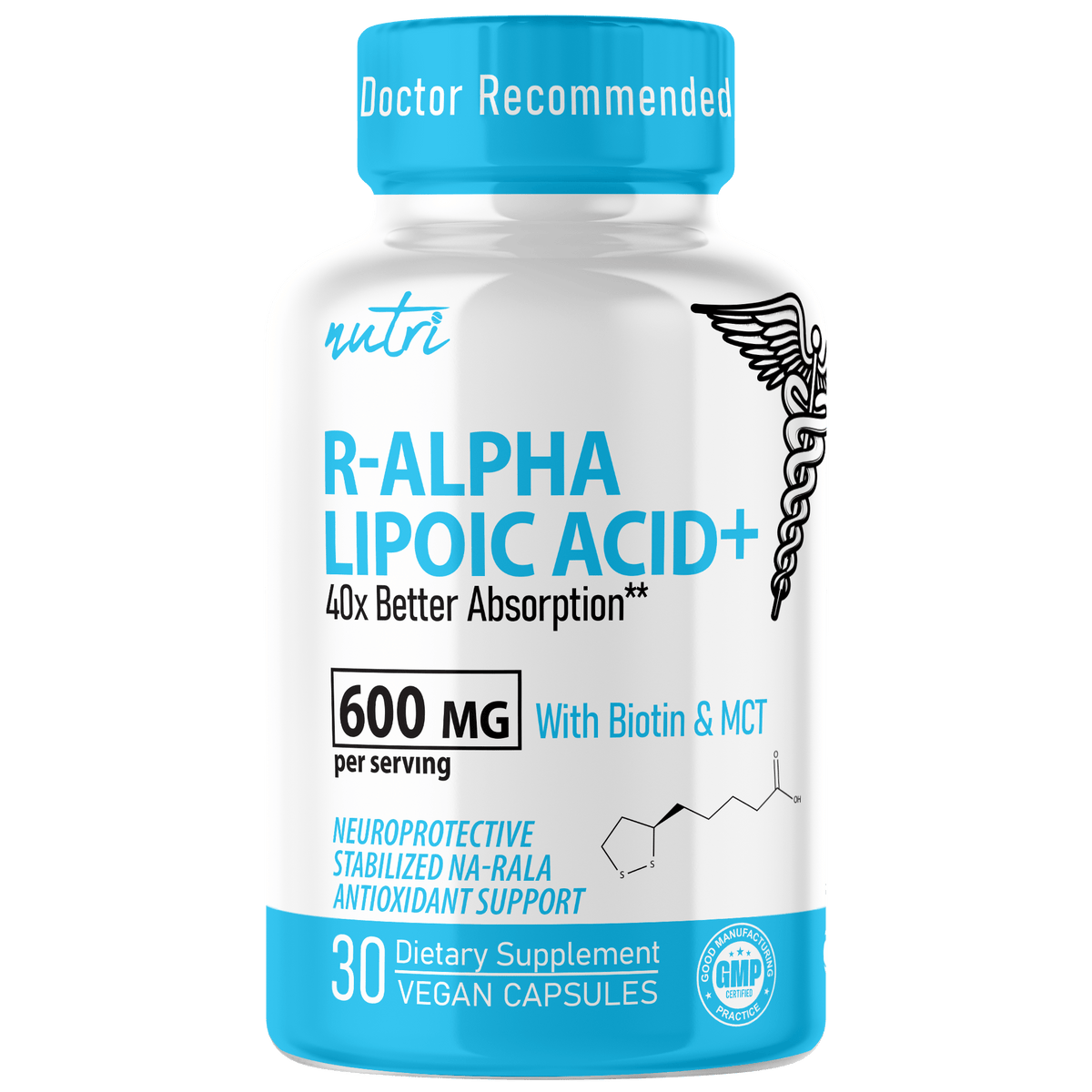 Nutri R Lipoic Acid+ R-ALA (Stabilized Sodium Na-RALA with Biotin) 600 mg - 30 Count