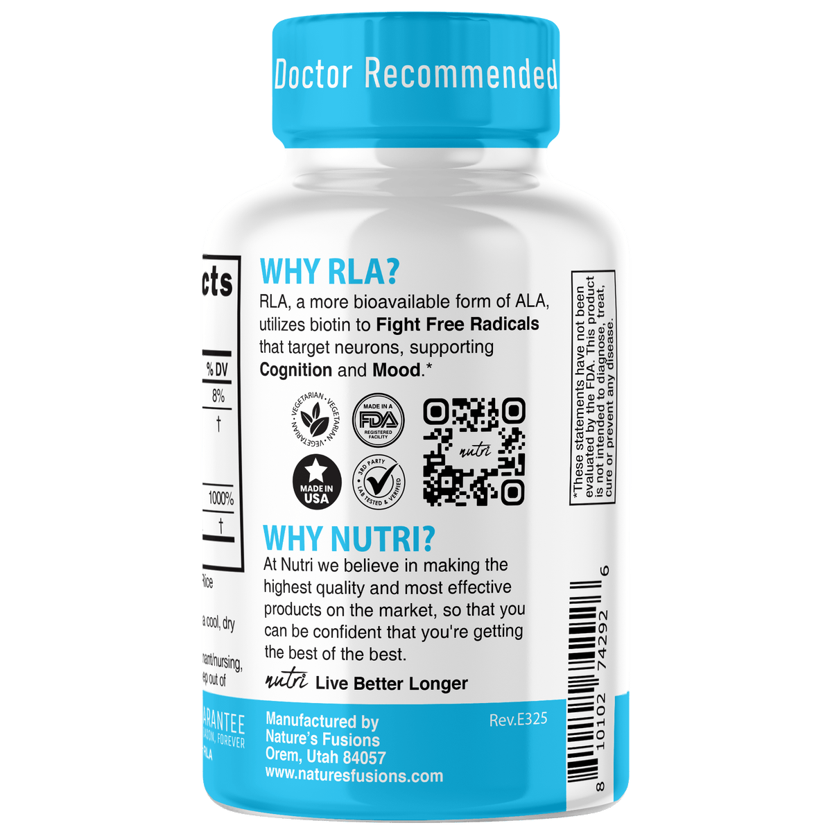 Nutri R Lipoic Acid+ R-ALA (Stabilized Sodium Na-RALA with Biotin) 600 mg - 30 Count