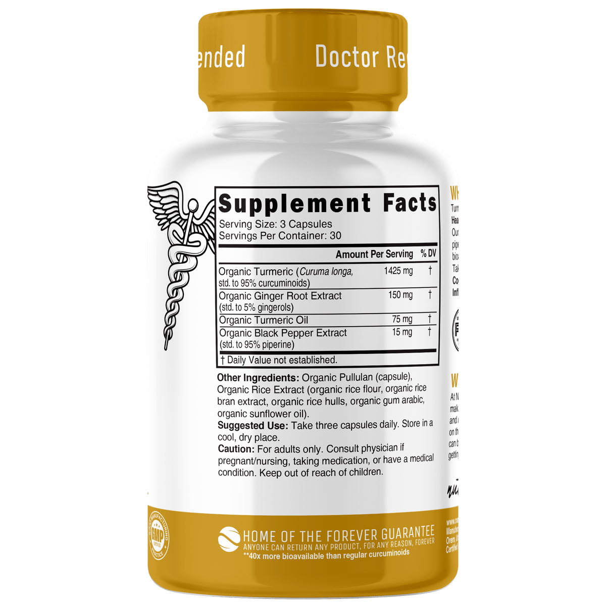 Nutri Turmeric Curcumin+ with Ginger, Piperine & Turmeric Oil 1350 mg - 90 Count - Organic