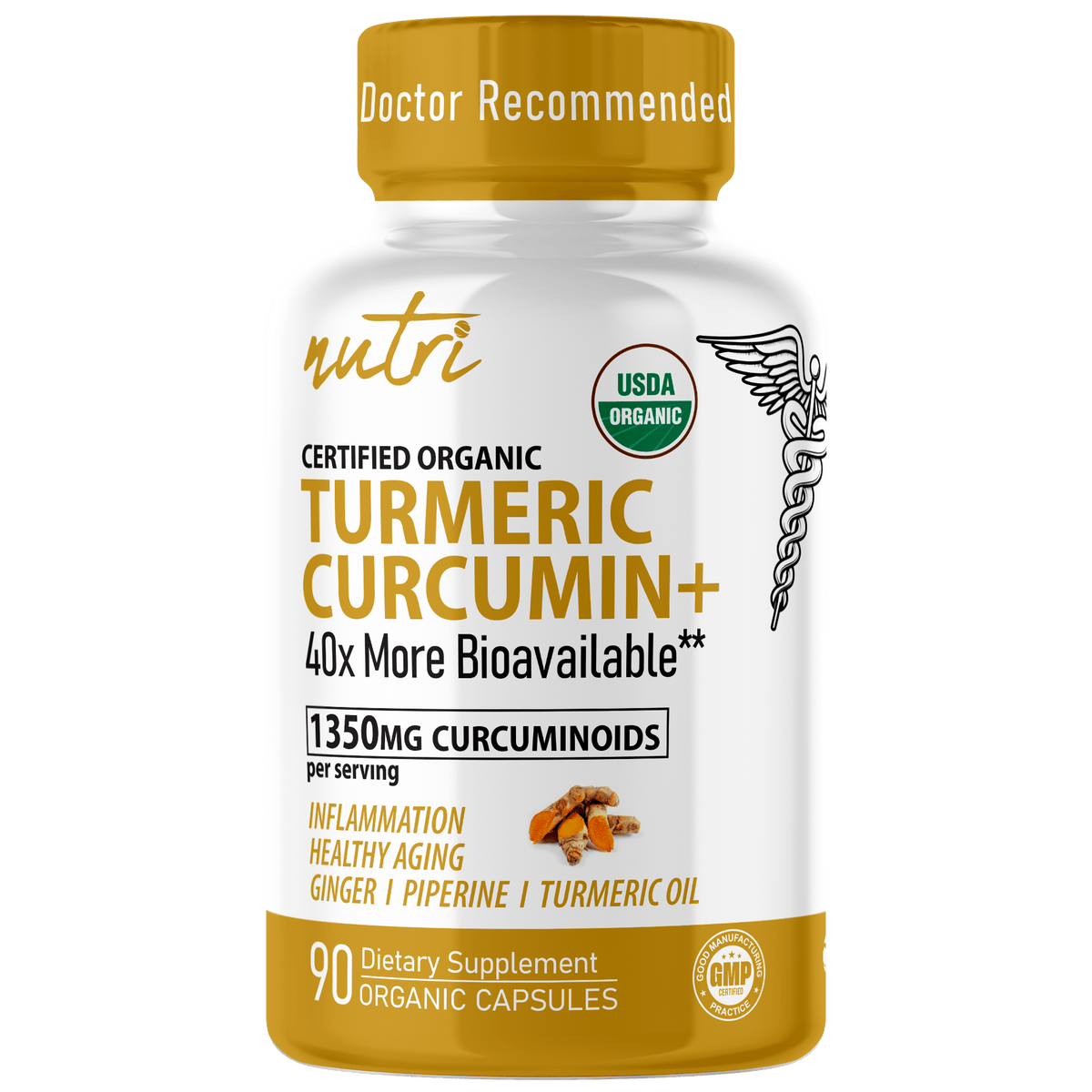 Nutri Turmeric Curcumin+ with Ginger, Piperine & Turmeric Oil 1350 mg - 90 Count - Organic