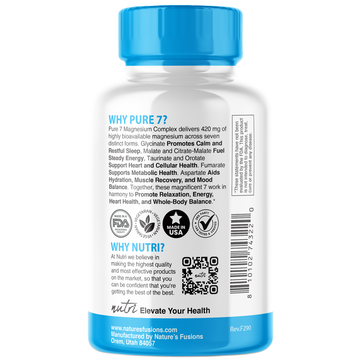 Vitamin supplement bottle with blue cap and white label on a white background