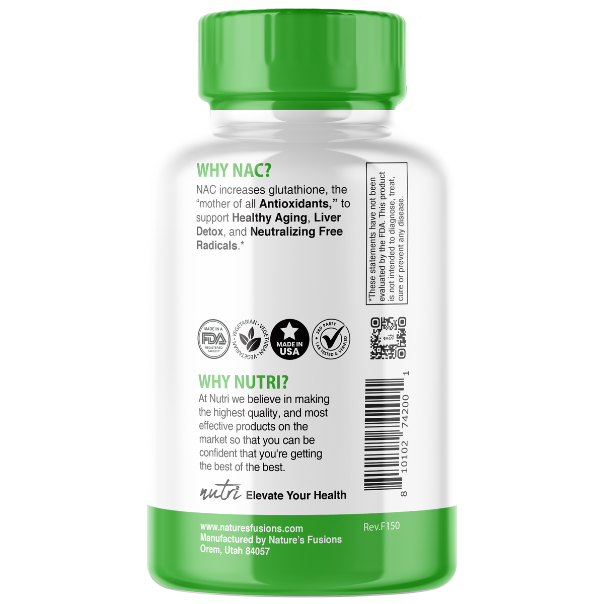 Nutri NAC (N-Acetyl L-Cysteine) 600 mg - 60 Count