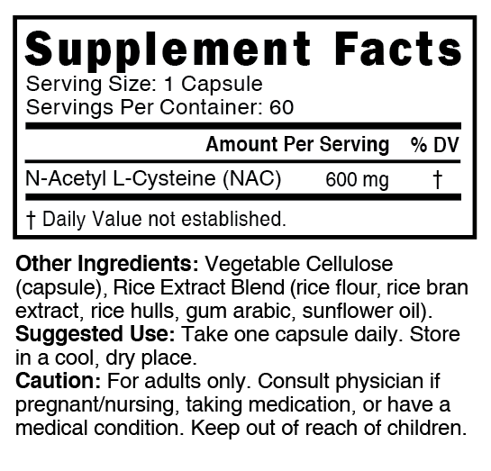 Nutri NAC (N-Acetyl L-Cysteine) 600 mg - 60 Count
