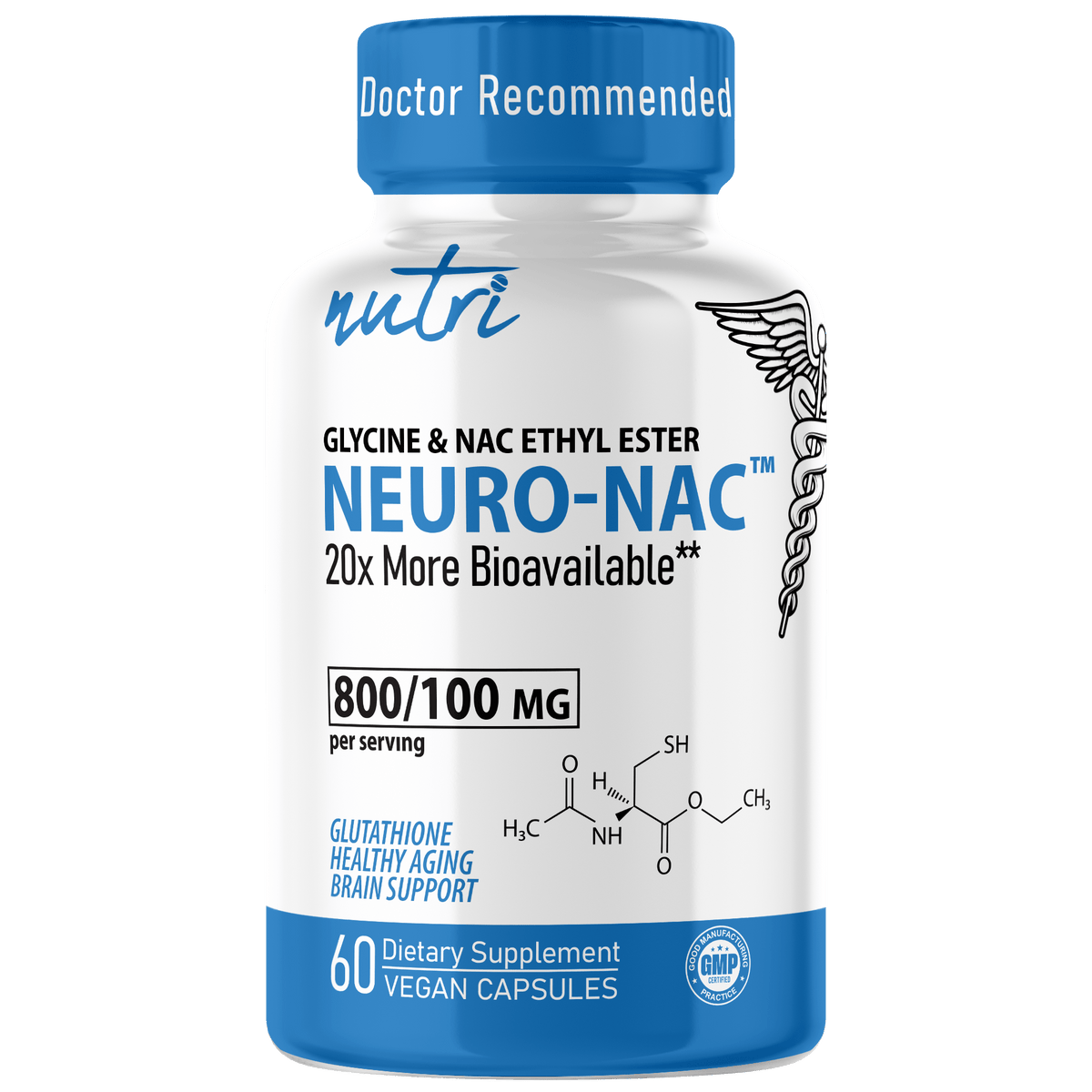 Nutri Neuro-NAC 100 mg (N-Acetyl L-Cysteine Ethyl Ester with glycine, molybdenum & selenium) 800/100 mg - 60 Count