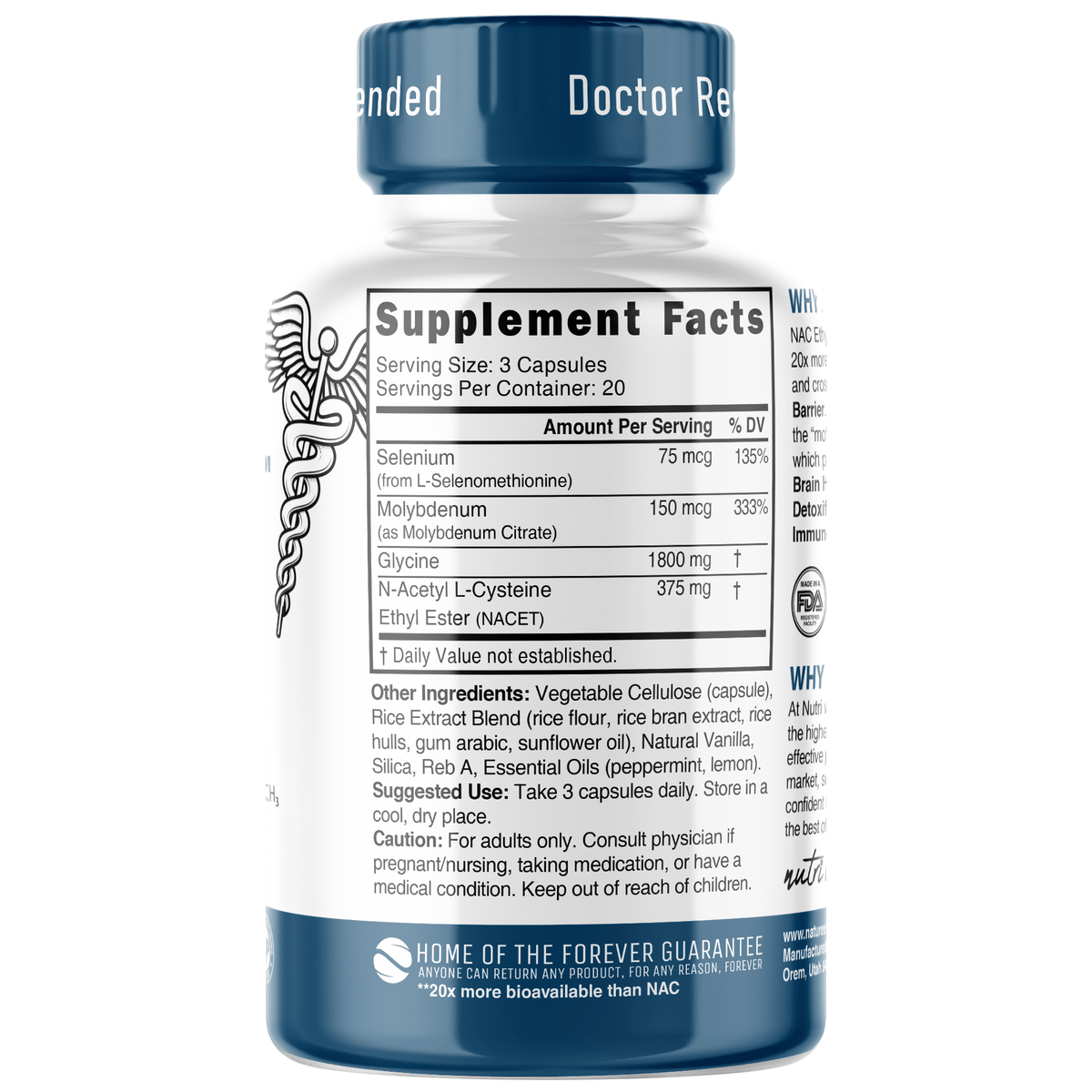 Nutri Neuro-NAC 375 mg EXTRA STRENGTH (N-Acetyl L-Cysteine Ethyl Ester) 1800/375 mg