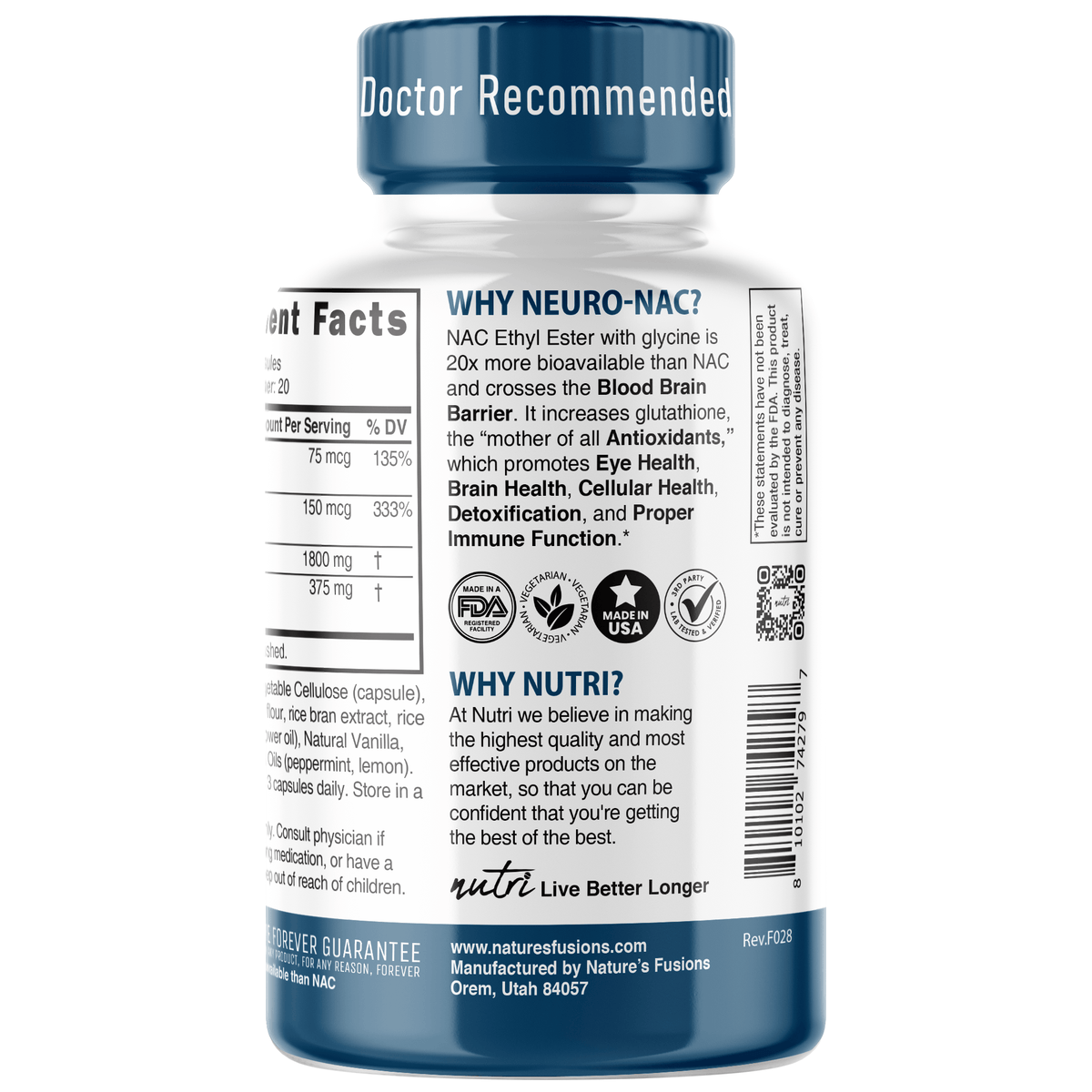 Nutri Neuro-NAC 375 mg EXTRA STRENGTH (N-Acetyl L-Cysteine Ethyl Ester) 1800/375 mg