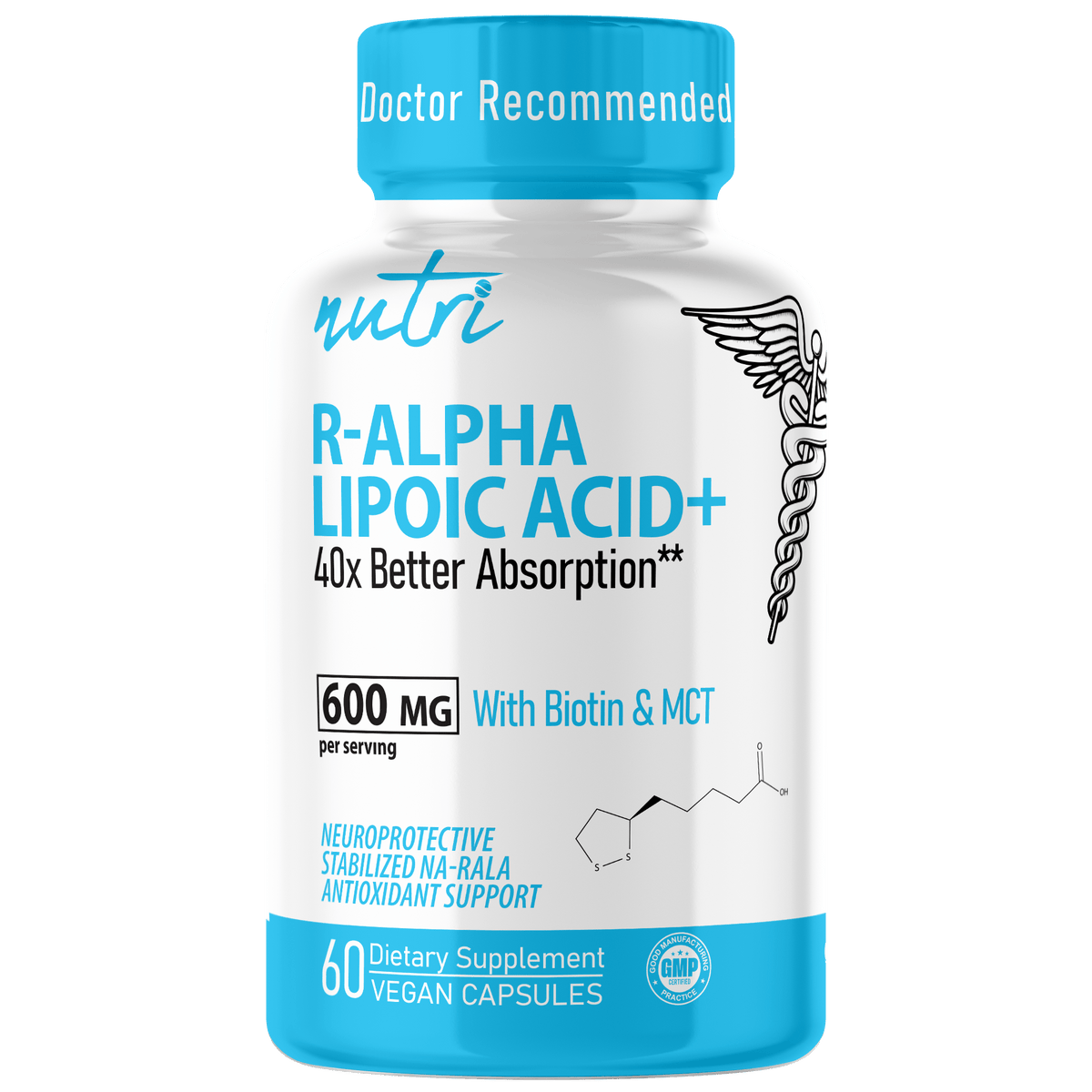 Nutri R Lipoic Acid+ R-ALA (Stabilized Sodium Na-RALA with Biotin) 600 mg - 60 Count