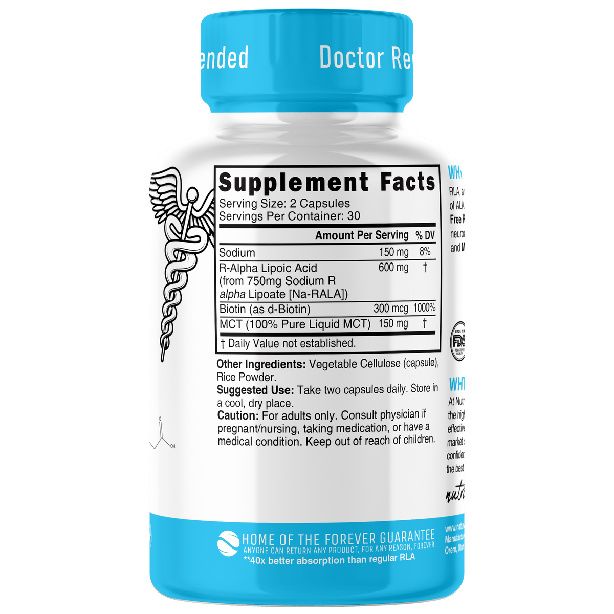 Nutri R Lipoic Acid+ R-ALA (Stabilized Sodium Na-RALA with Biotin) 600 mg - 60 Count