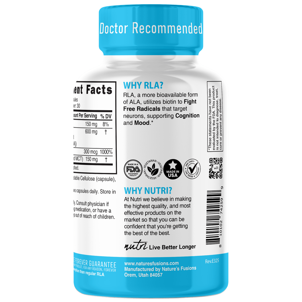 Nutri R Lipoic Acid+ R-ALA (Stabilized Sodium Na-RALA with Biotin) 600 mg - 60 Count