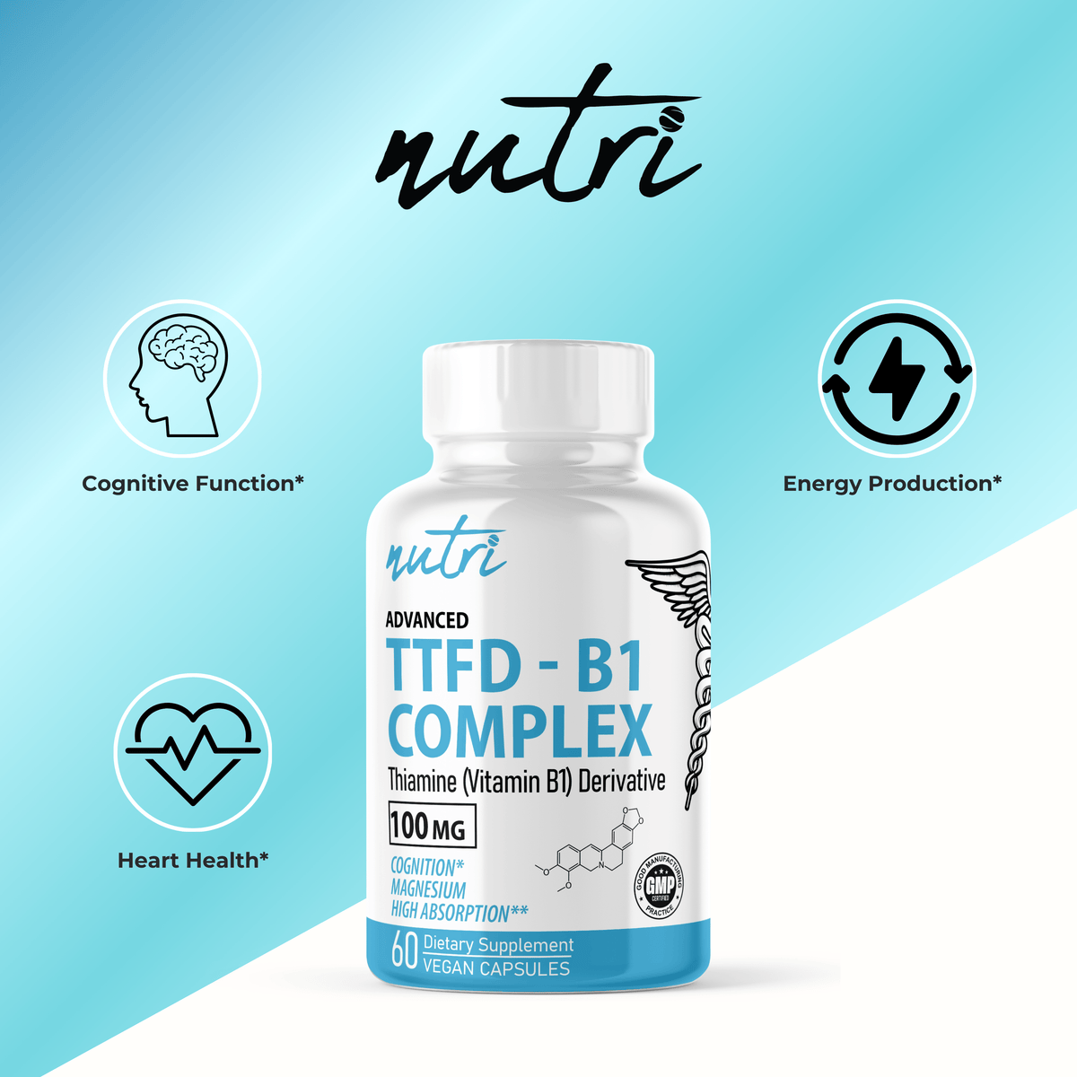 Nutri TTFD Thiamine B1 Supplement - 100mg 60ct - Thiamine Tetrahydrofurfuryl Disulfide