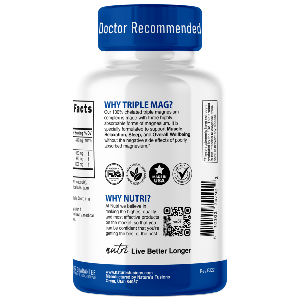 Nutri Triple Magnesium (Glycinate, Malate, Taurinate) 440 mg - 150 Count