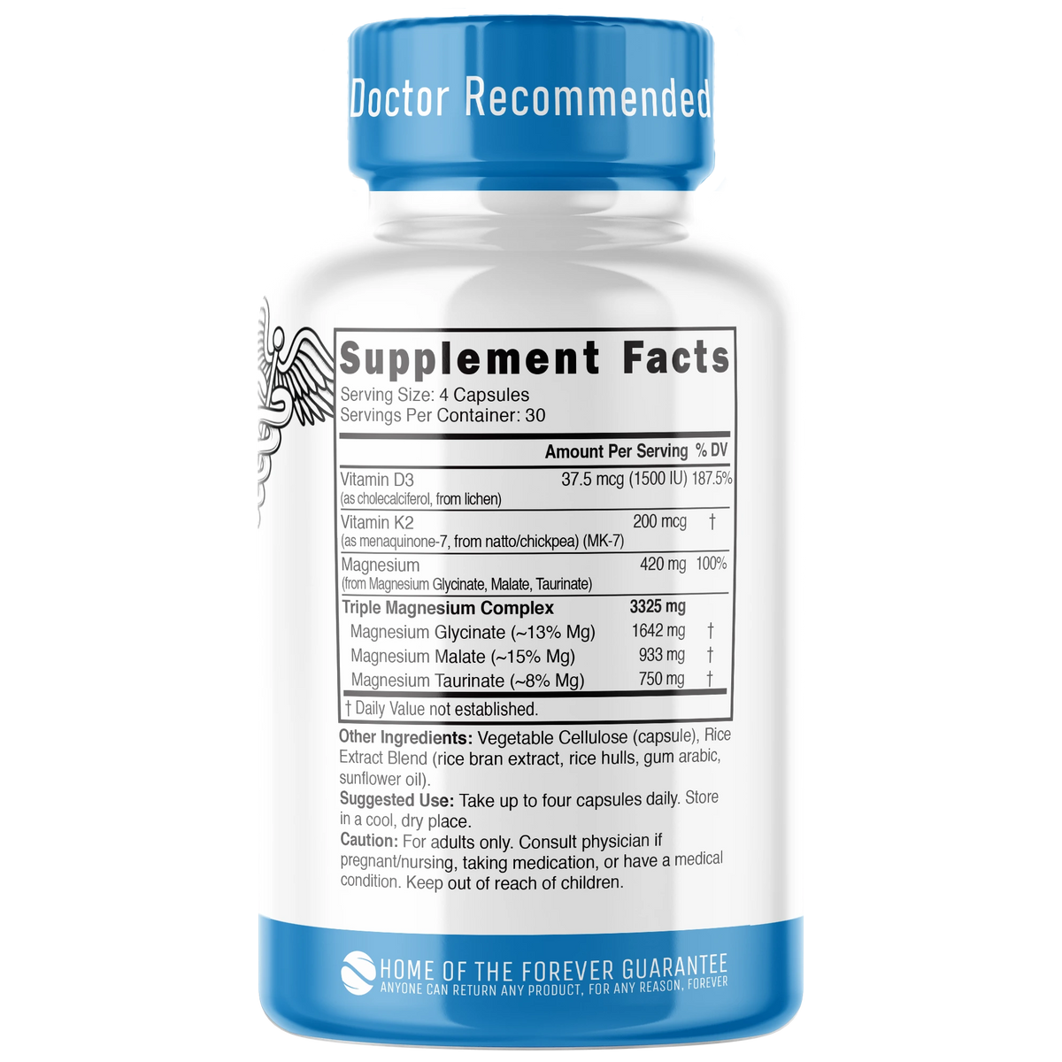 Nutri D3 & K2 Triple Magnesium (Glycinate, Malate, Taurinate) 420 mg - 120 Count