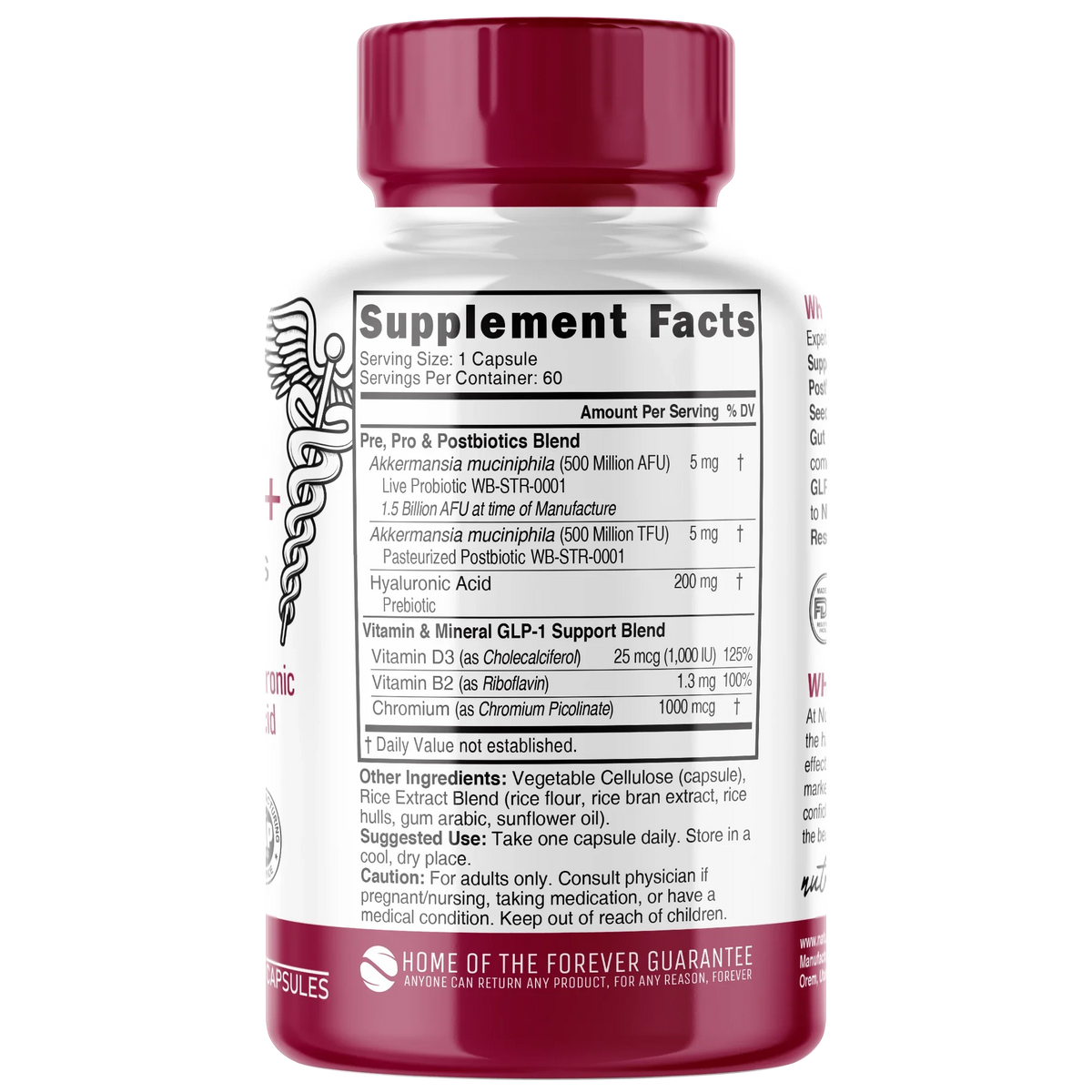 Nutri Akkermansia GLP-1 supplement facts back label