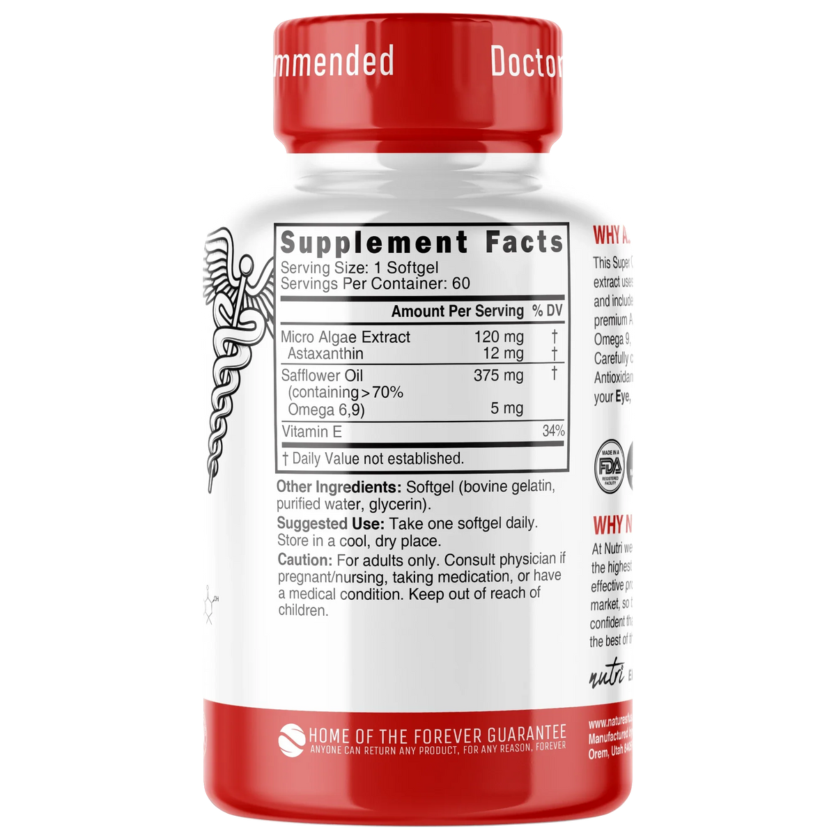 Nutri Astaxanthin 12 mg back label