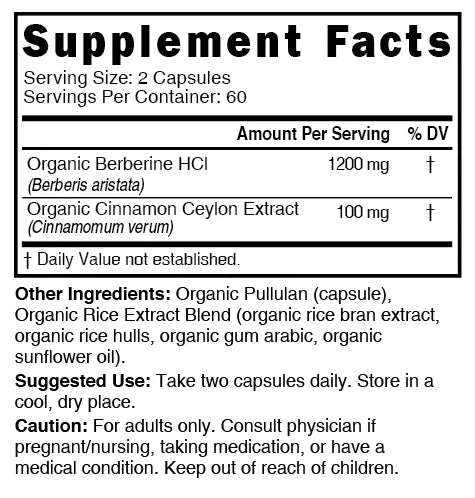 Nutri Berberine+ Organic Supplement Facts panel