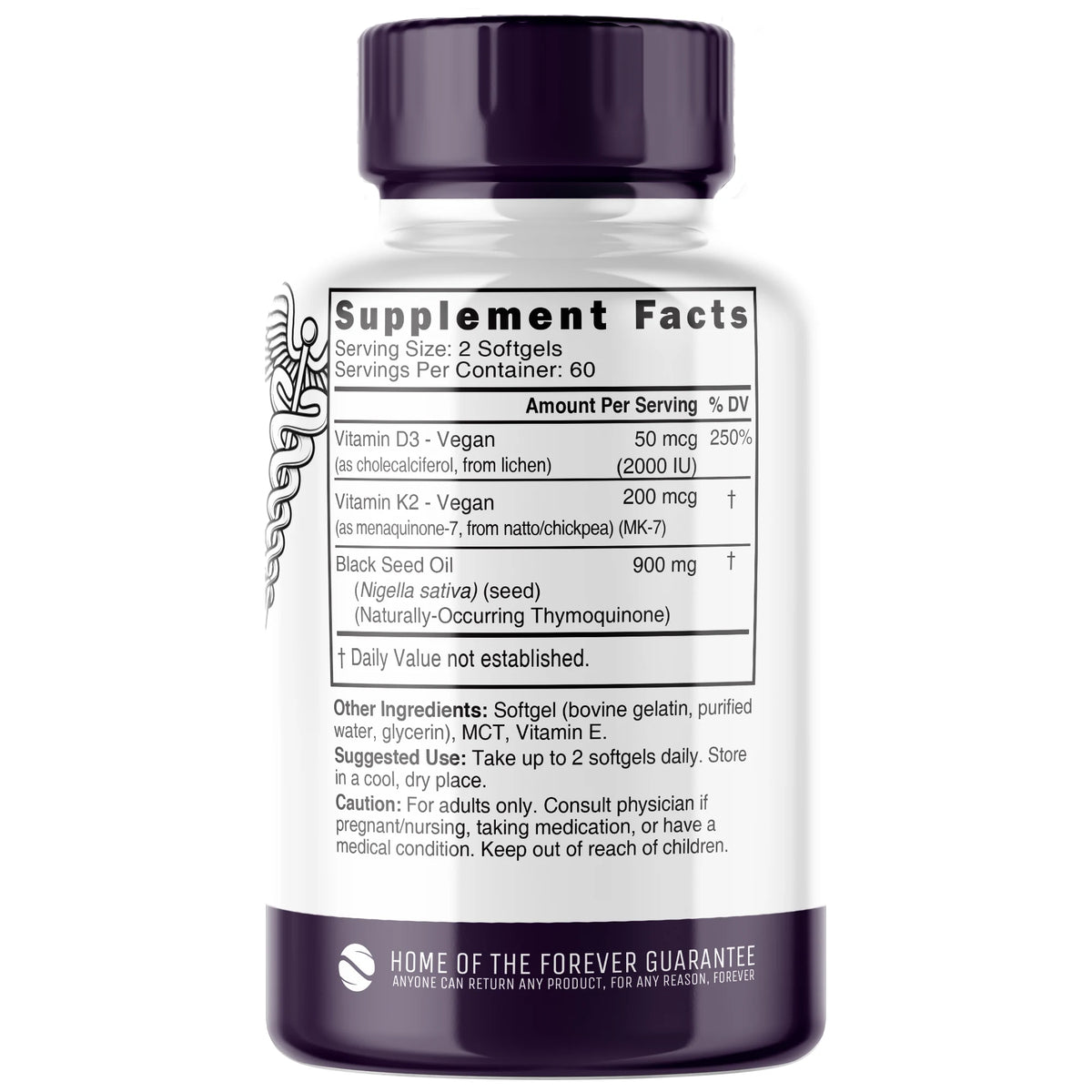 Nutri D3 & K2 Black Seed Oil 1000 mg back label