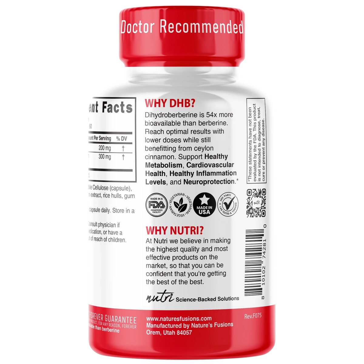 Nutri Dihydroberberine 200mg bottle side label