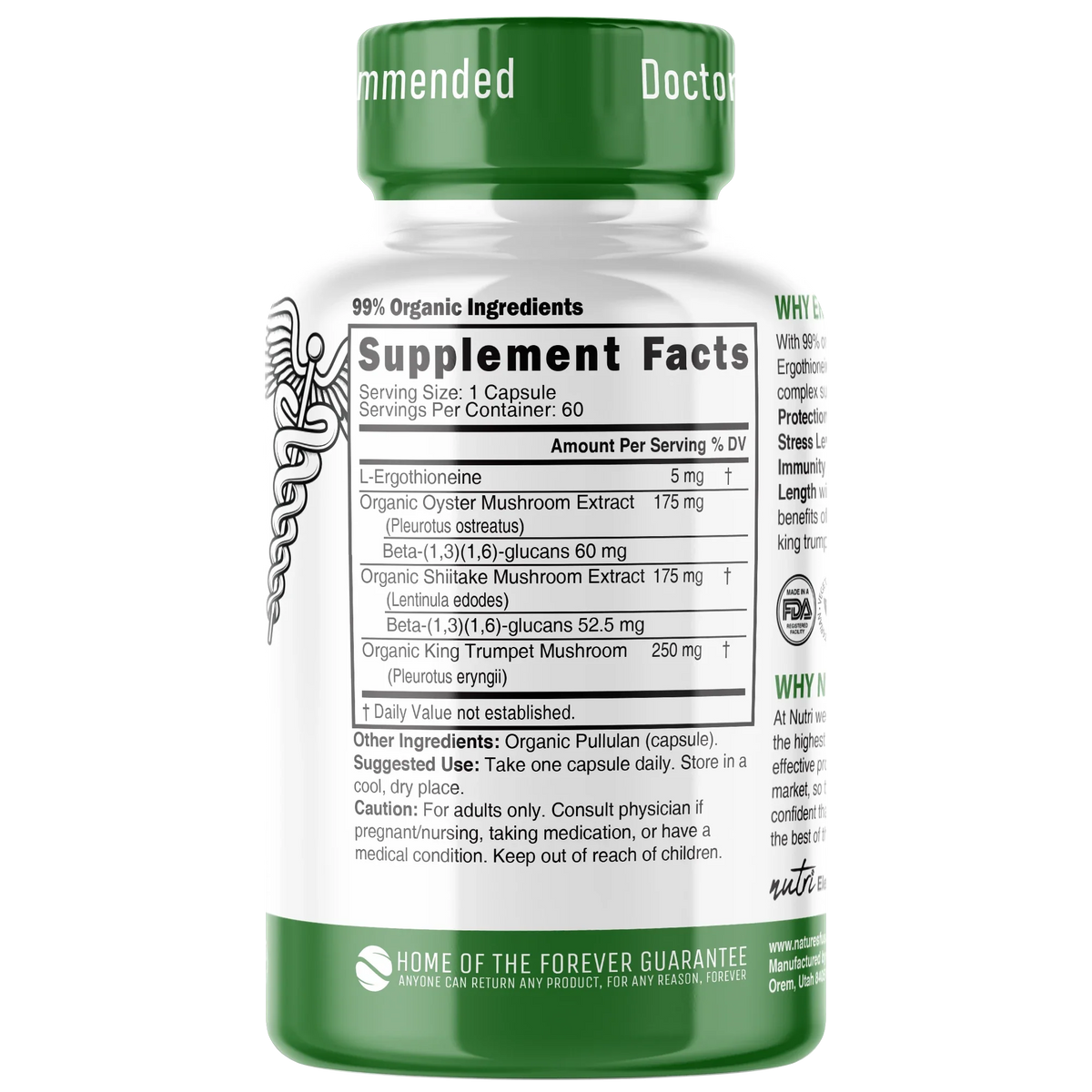 Nutri Ergothioneine Mushroom Complex back label