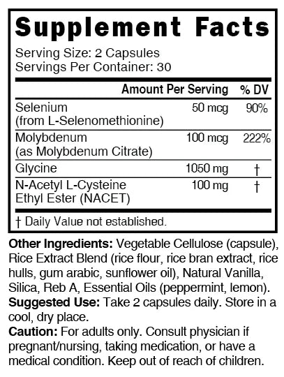 Nutri GlyNACET 100mg Supplement Facts panel