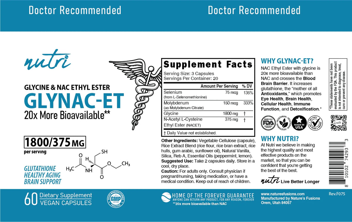 Nutri GlyNACET 375mg Extra Strength label layflat
