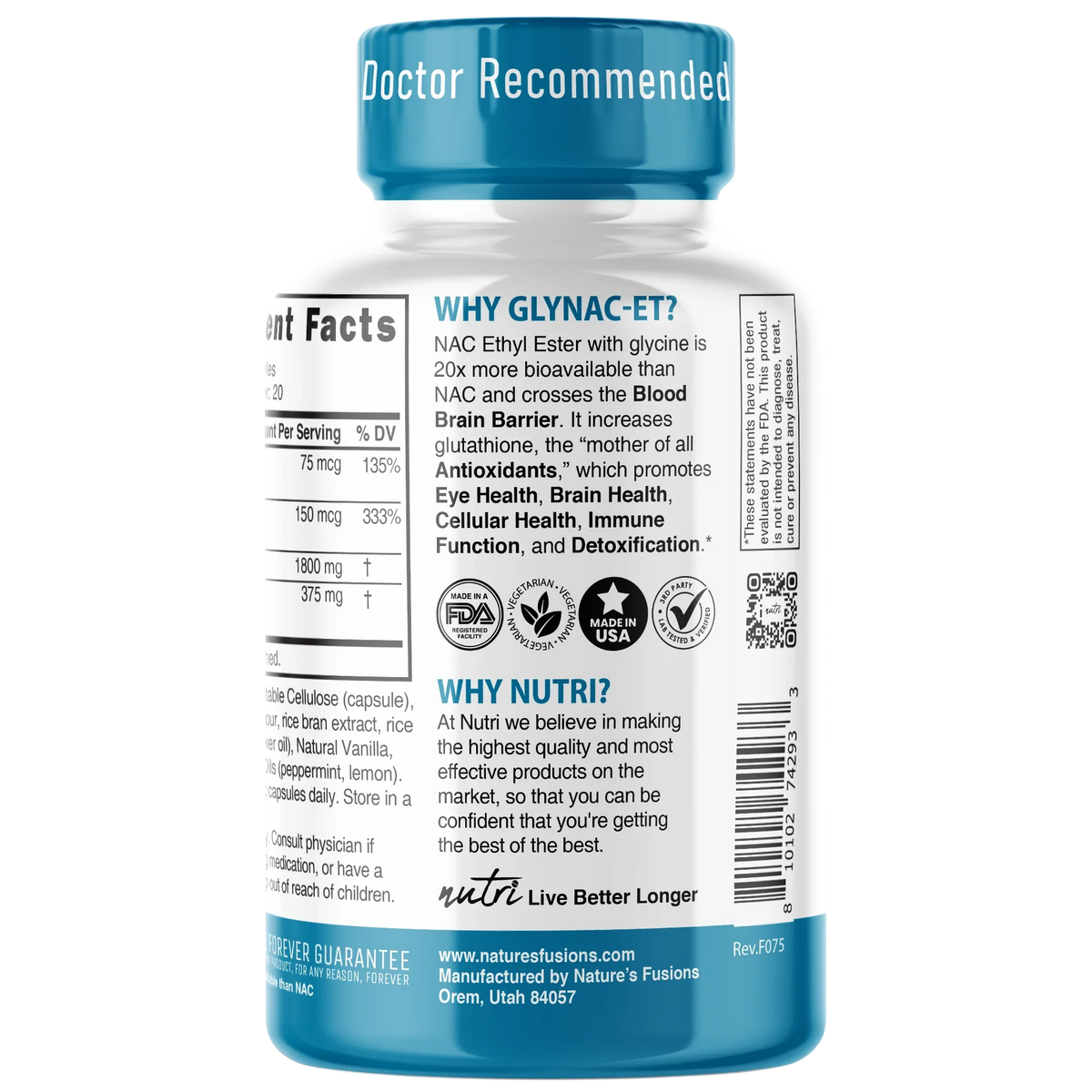 Nutri GlyNACET 375mg Extra Strength bottle side